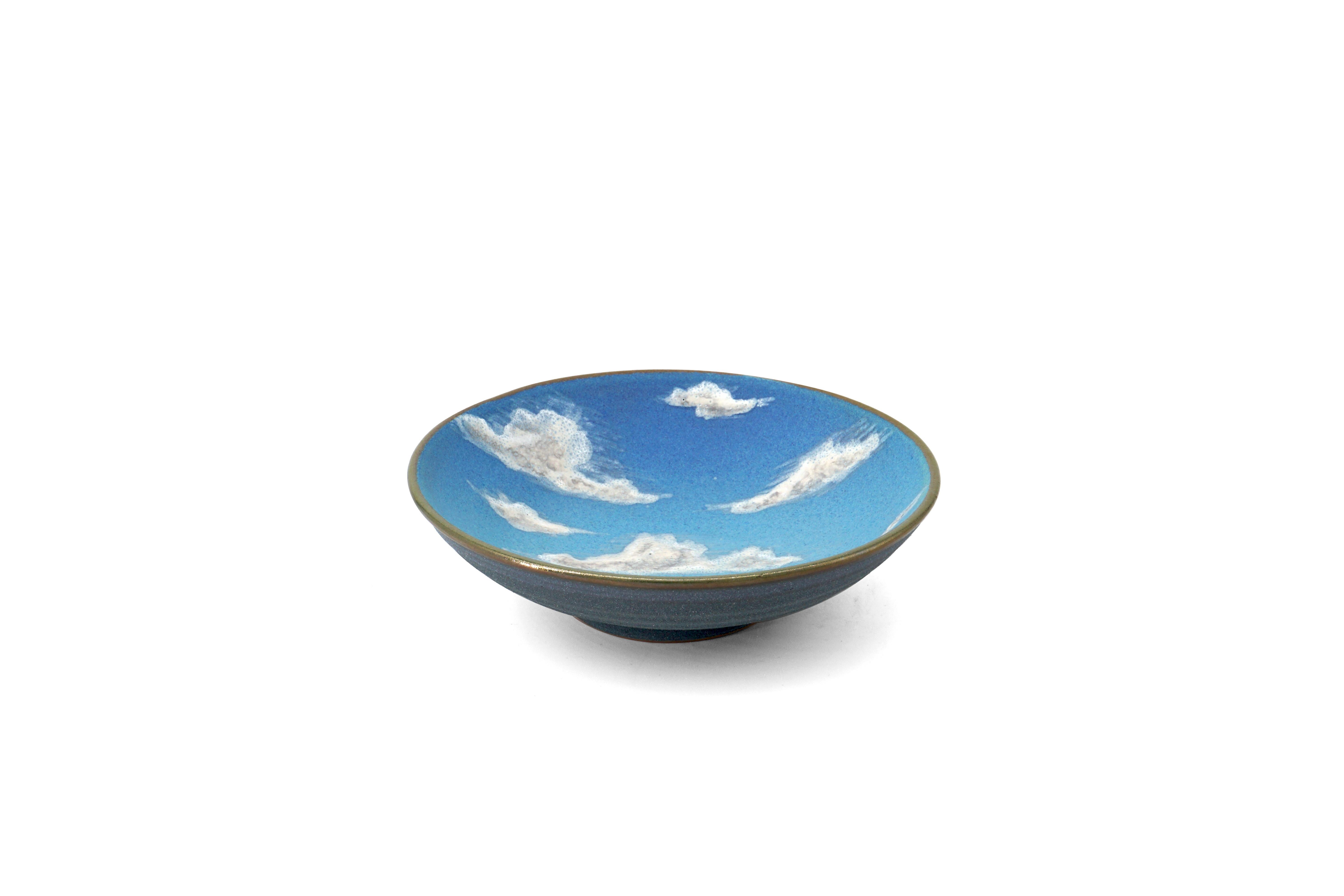 Sky Small Ceramic Bowl Hand Painted Glazed Majolica Italian Contemporary For Sale 10