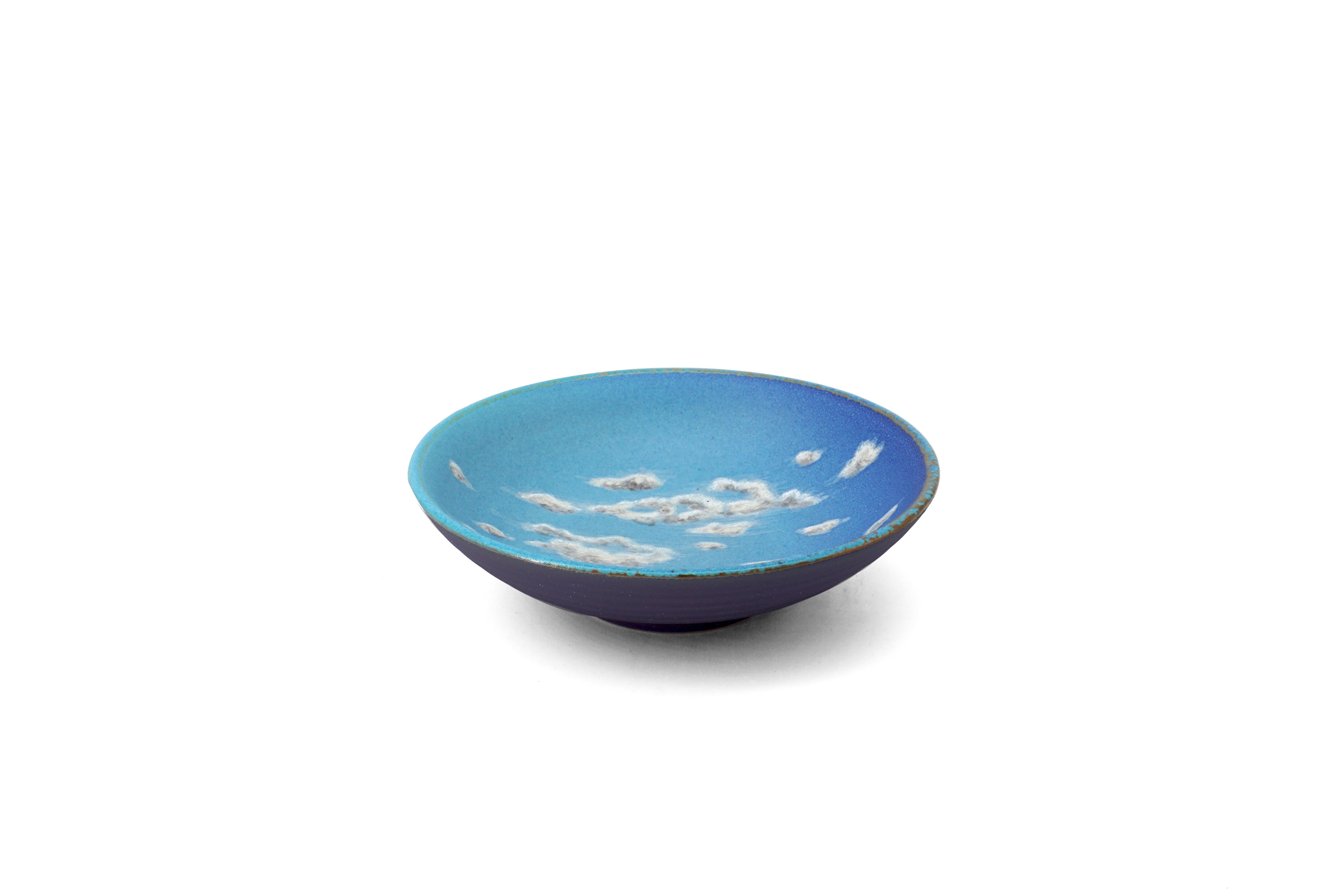 Sky Small Ceramic Bowl Hand Painted Glazed Majolica Italian Contemporary For Sale 11