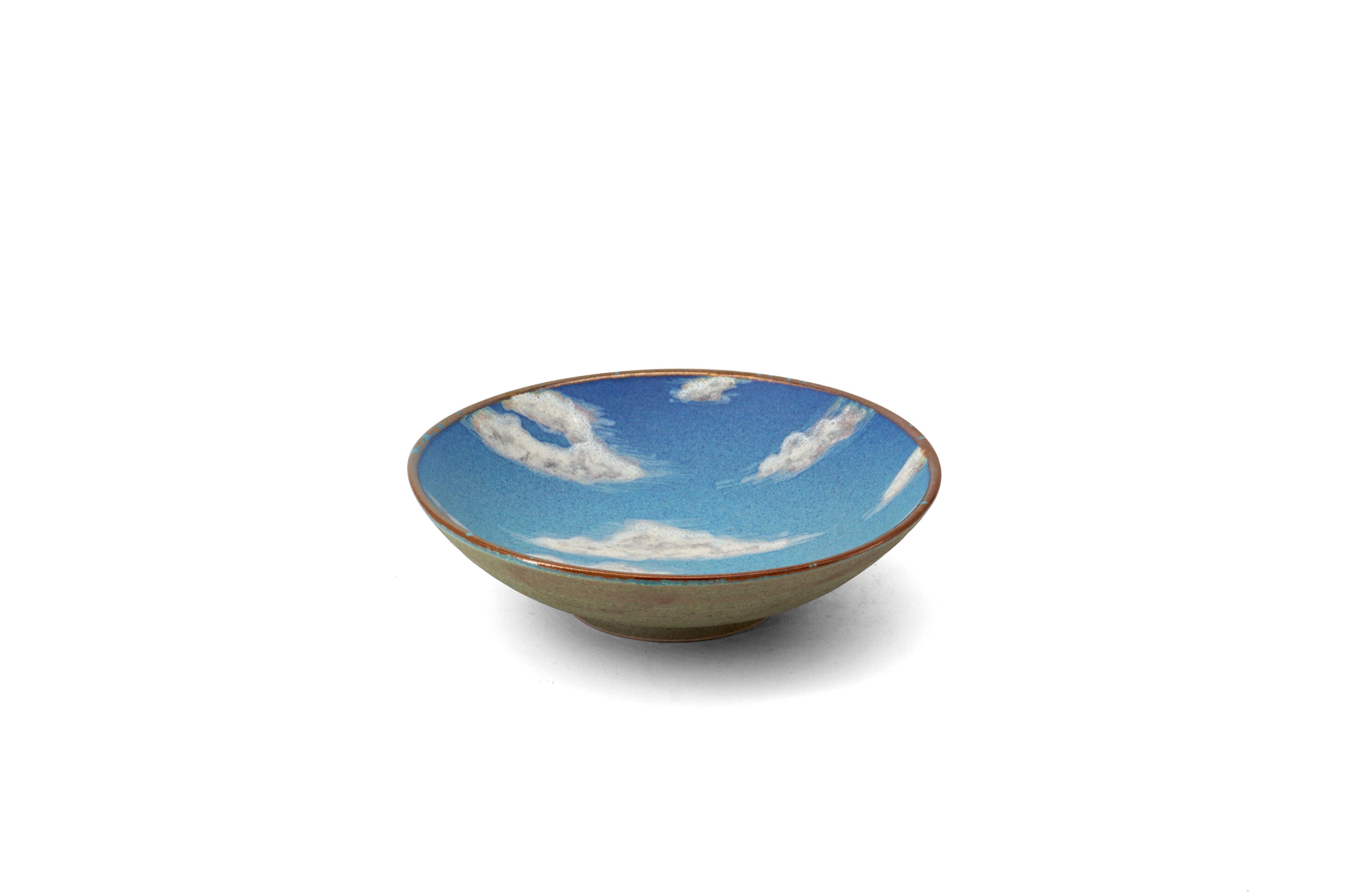 Hand-Painted Sky Small Ceramic Bowl Hand Painted Glazed Majolica Italian Contemporary For Sale