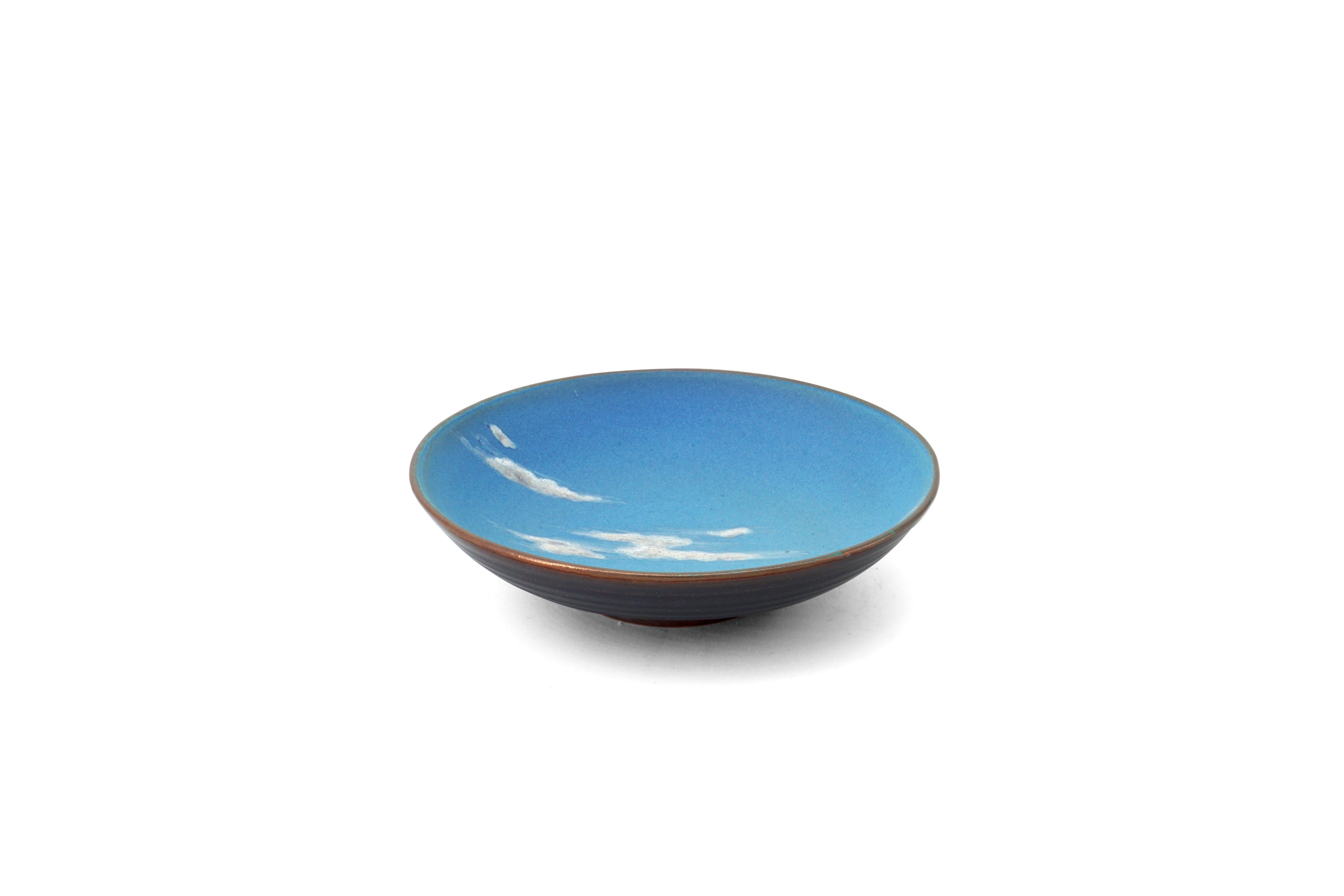 Sky Small Ceramic Bowl Hand Painted Glazed Majolica Italian Contemporary For Sale 1