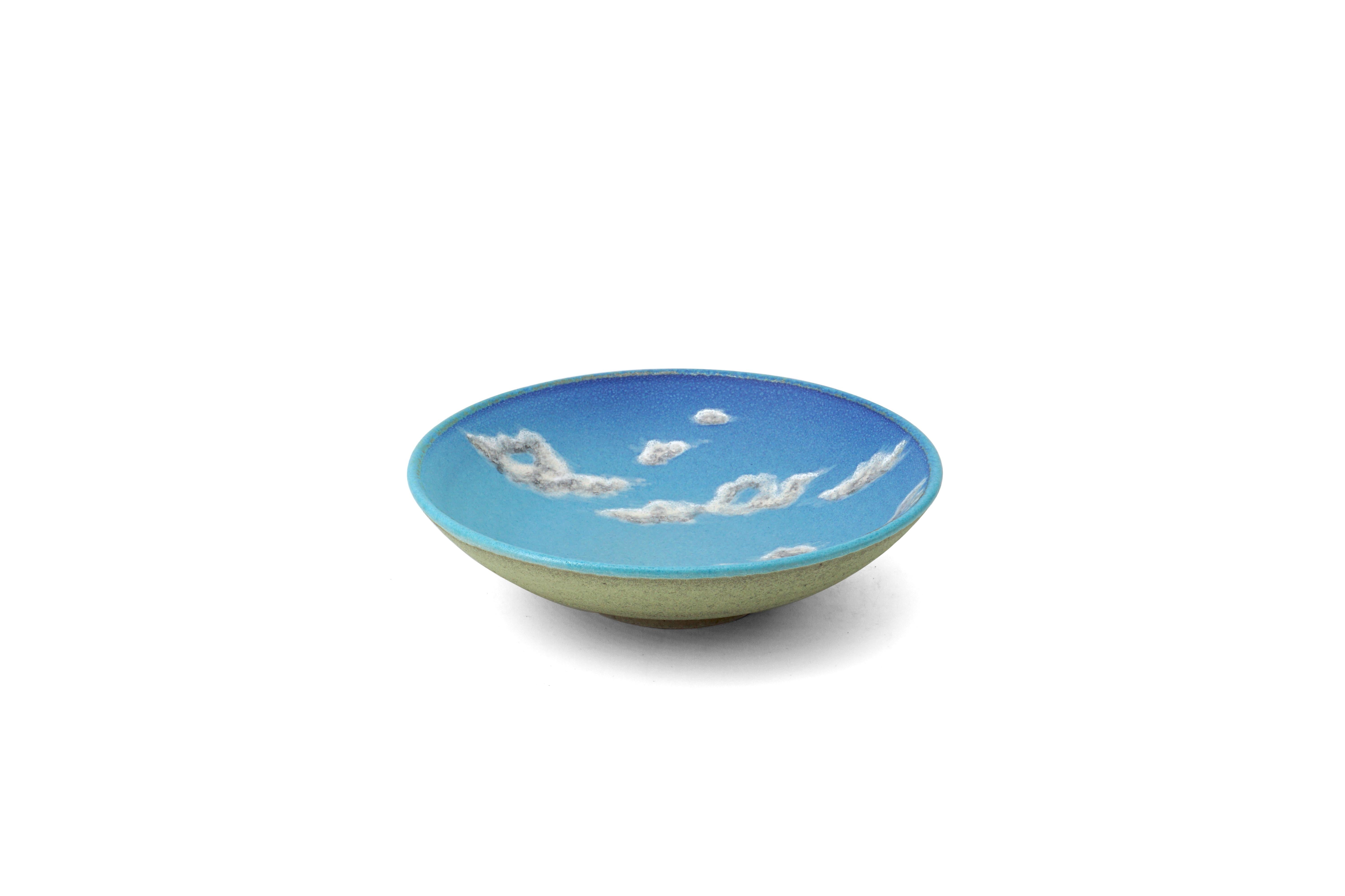 Sky Small Ceramic Bowl Hand Painted Glazed Majolica Italian Contemporary For Sale 2