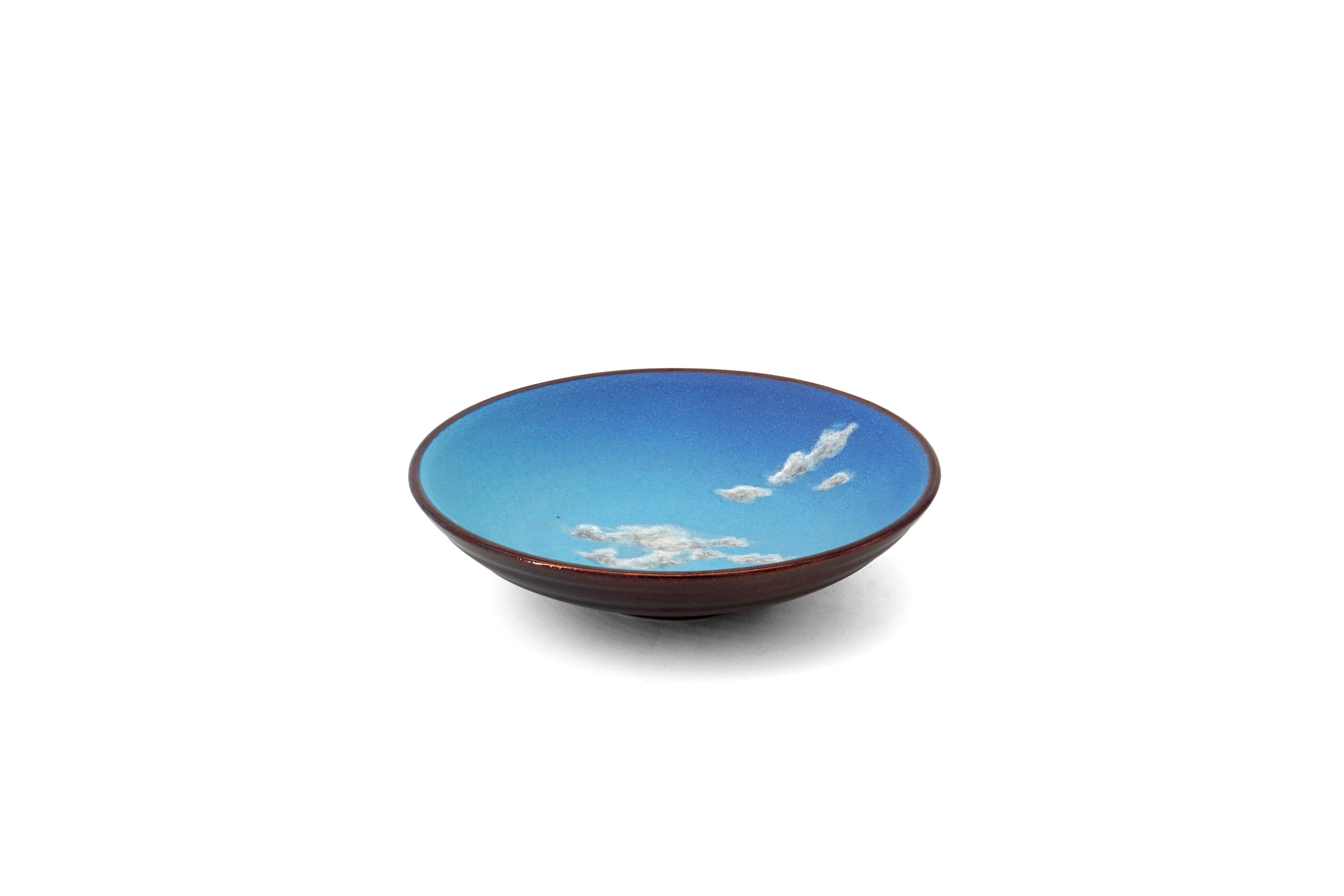 Sky Small Ceramic Bowl Hand Painted Glazed Majolica Italian Contemporary For Sale 3