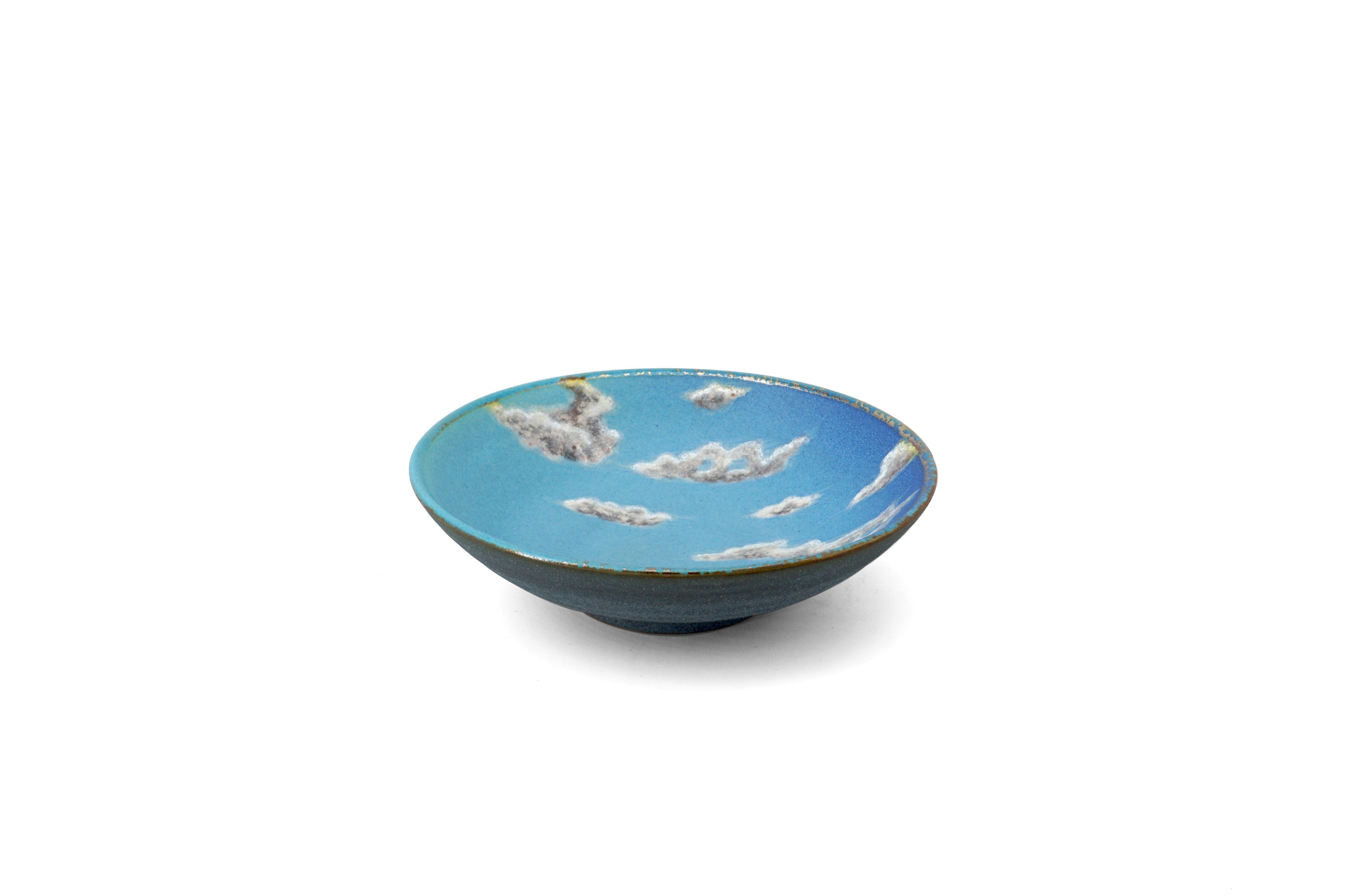 Sky Small Ceramic Bowl Hand Painted Glazed Majolica Italian Contemporary For Sale 4