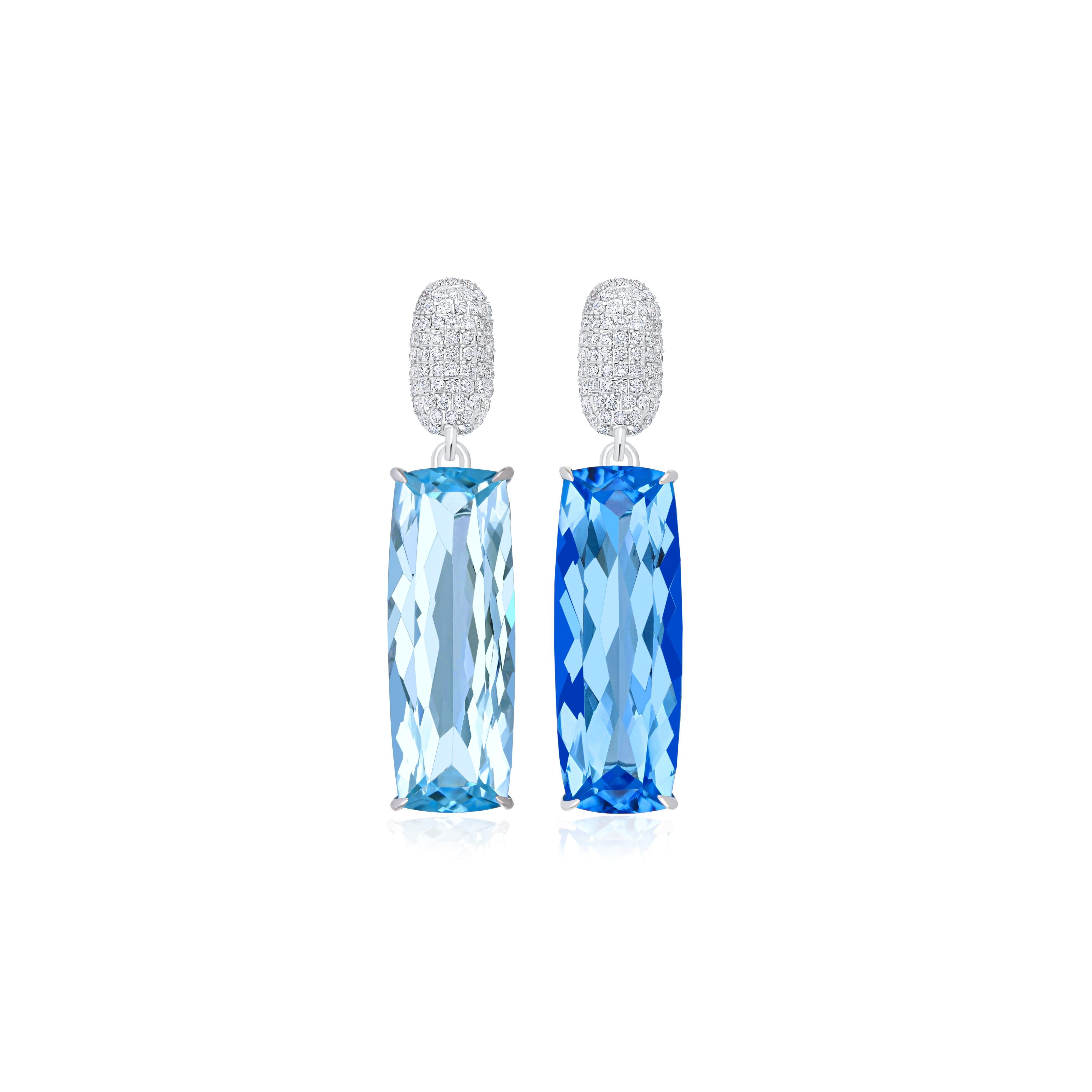 Sky & Swiss Blue Topaz and Diamond in 14karat White Gold Mis-Match Earring In New Condition For Sale In JAIPUR, IN