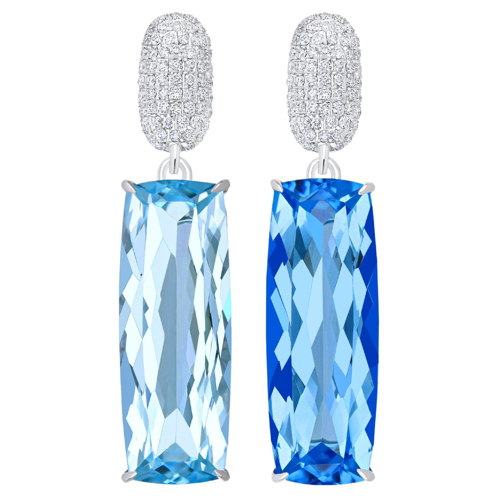 Sky & Swiss Blue Topaz and Diamond in 14karat White Gold Mis-Match Earring For Sale