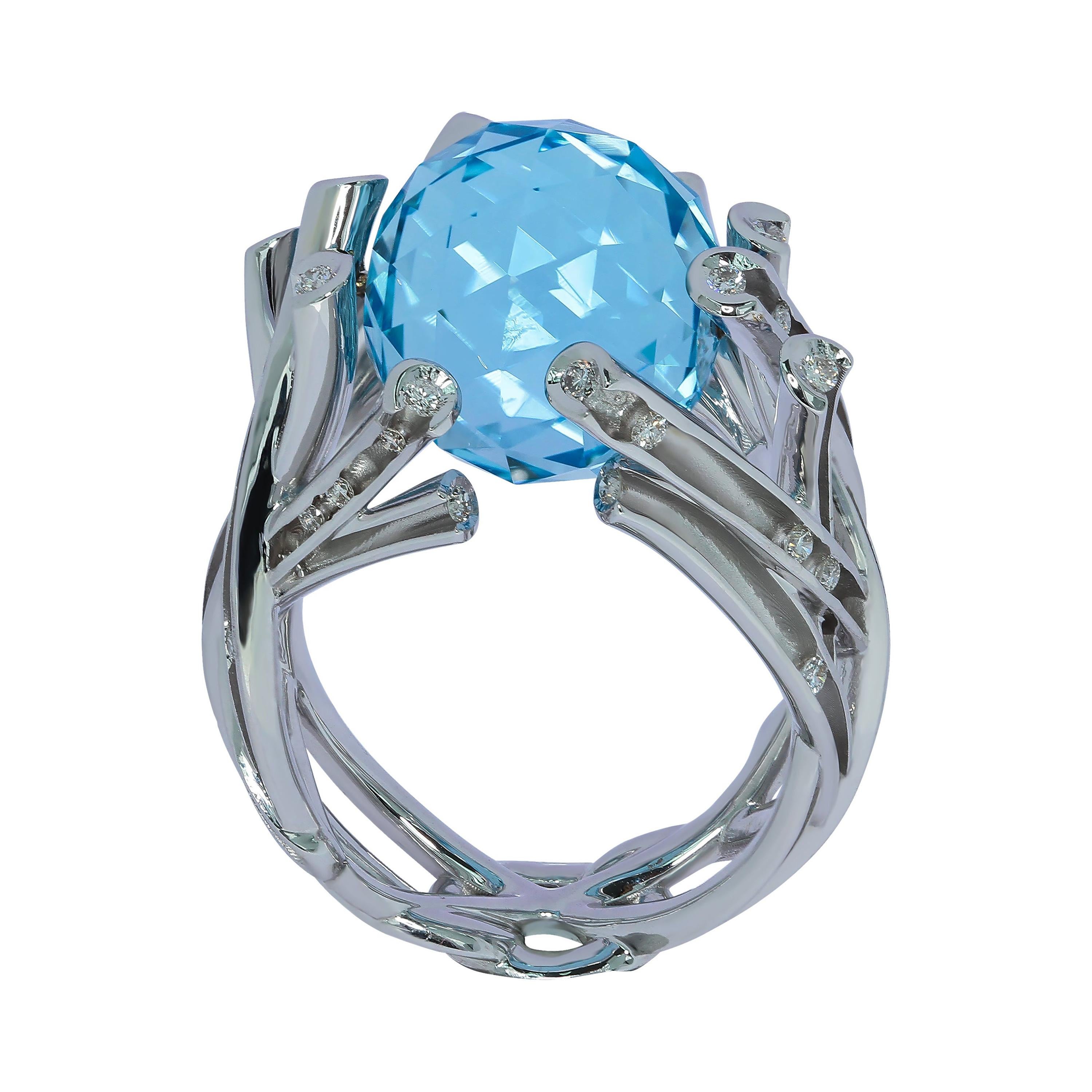 For Sale:  Sky Topaz 19.24 Carat Diamonds 18 Karat White Gold Ring