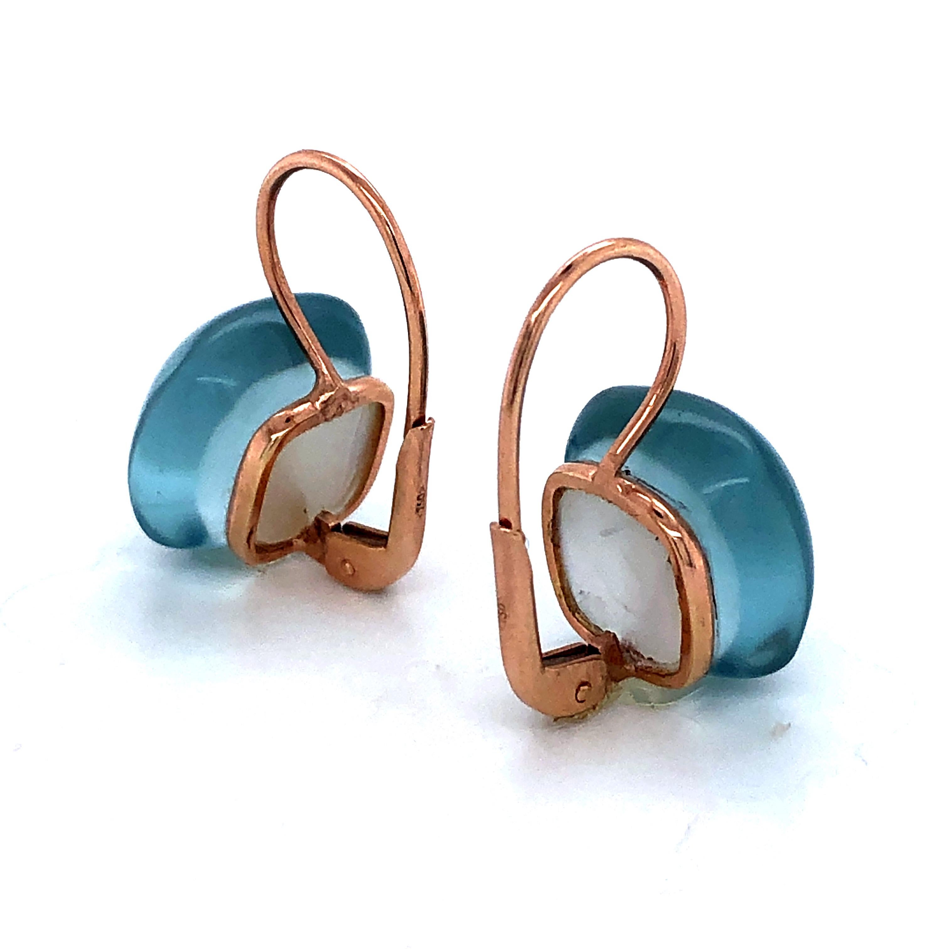 Sky Topaz on Rose Gold 18 K Drop Earrings 
2 Sky Topaz London on Nacre for more depth
Rose Gold 18 k. 
Weigth Of Gold : 2 grams 