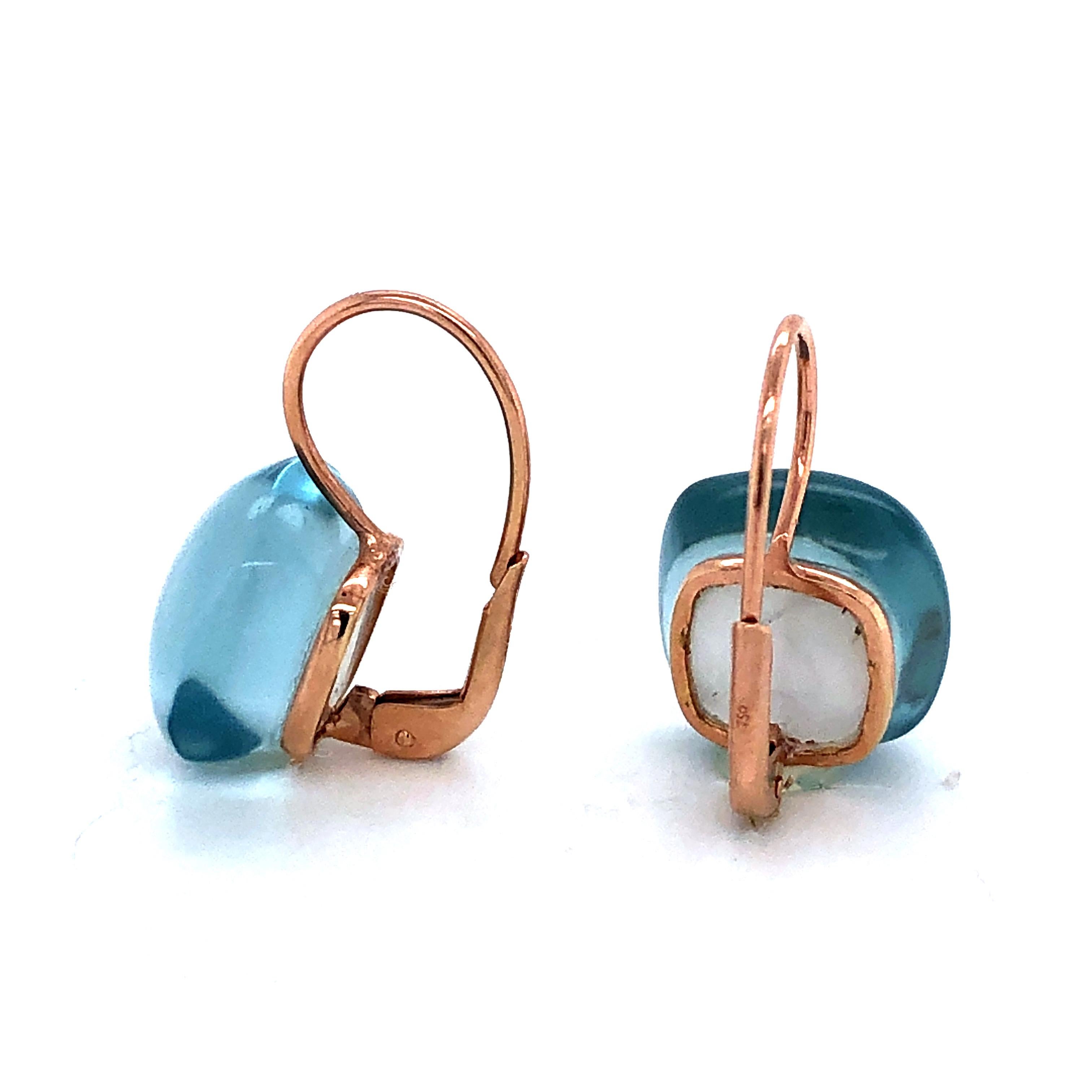 Rose Cut Sky Topaz London on Rose Gold 18 Karat Drop Earrings