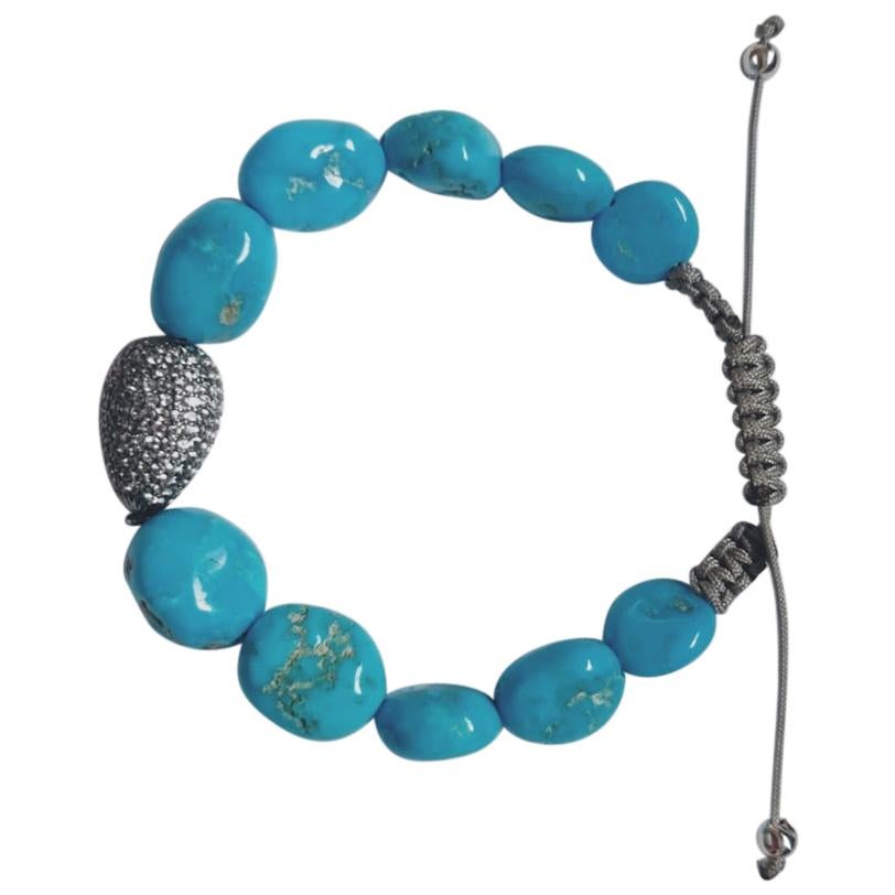 Sky Topaz Pave and Turquoise Bracelet For Sale