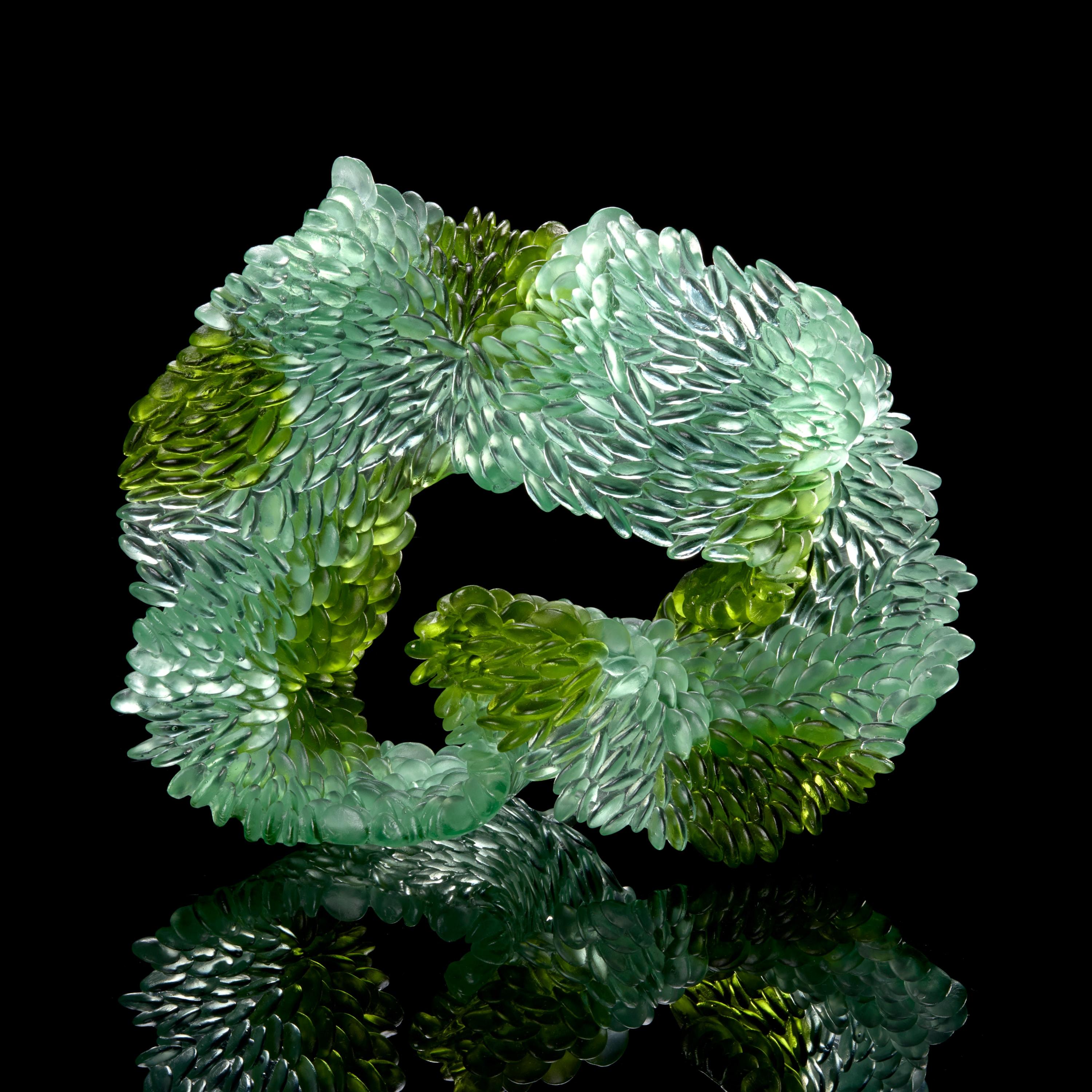 XXI secolo e contemporaneo Sky & Trees, un'opera d'arte in vetro fuso con texture verde e giada di Nina Casson McGarva in vendita