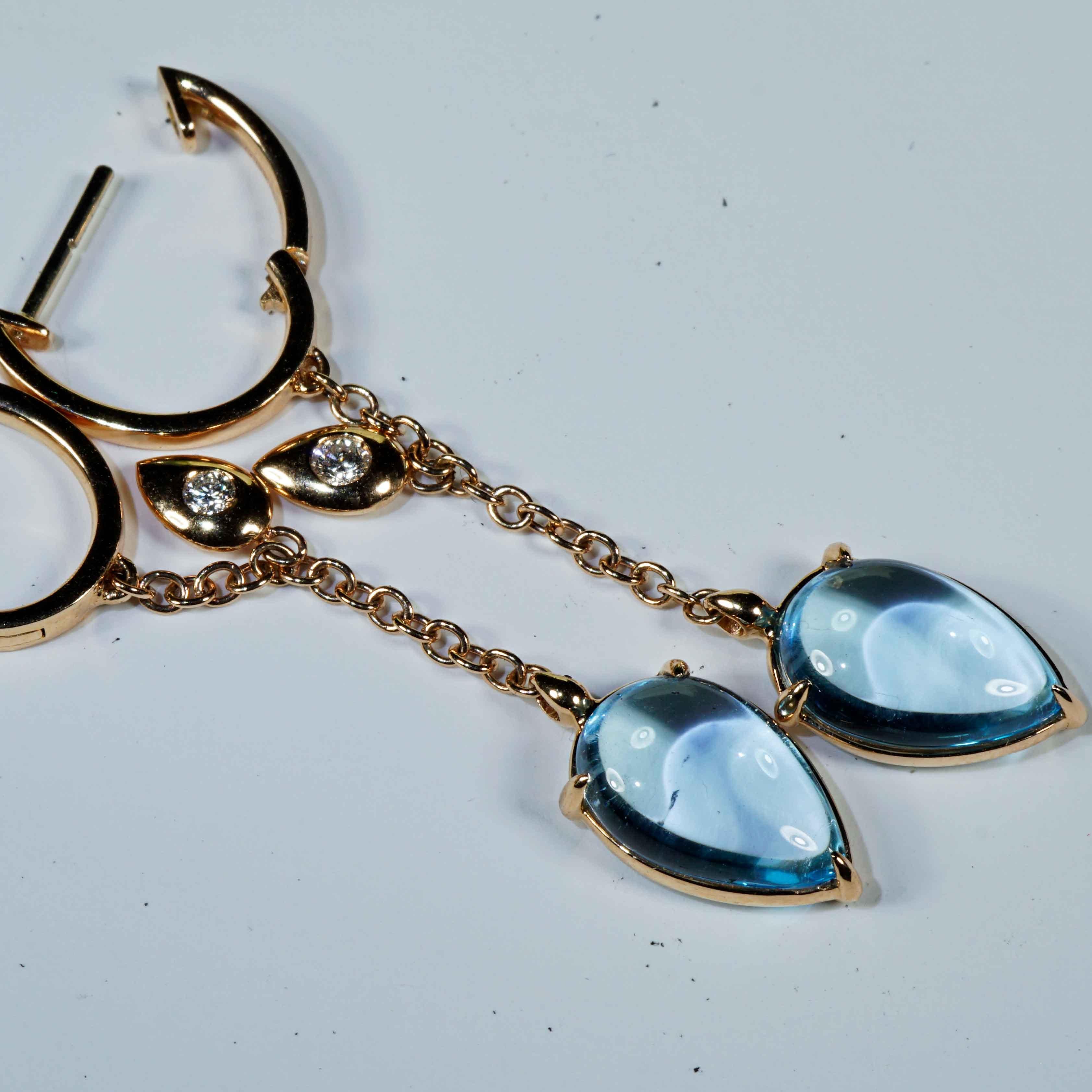 Skyblue Bluetopaz Brilliant Creole Earrings 9 ct modern Chain Design 53 x 9 mm In New Condition For Sale In Viena, Viena