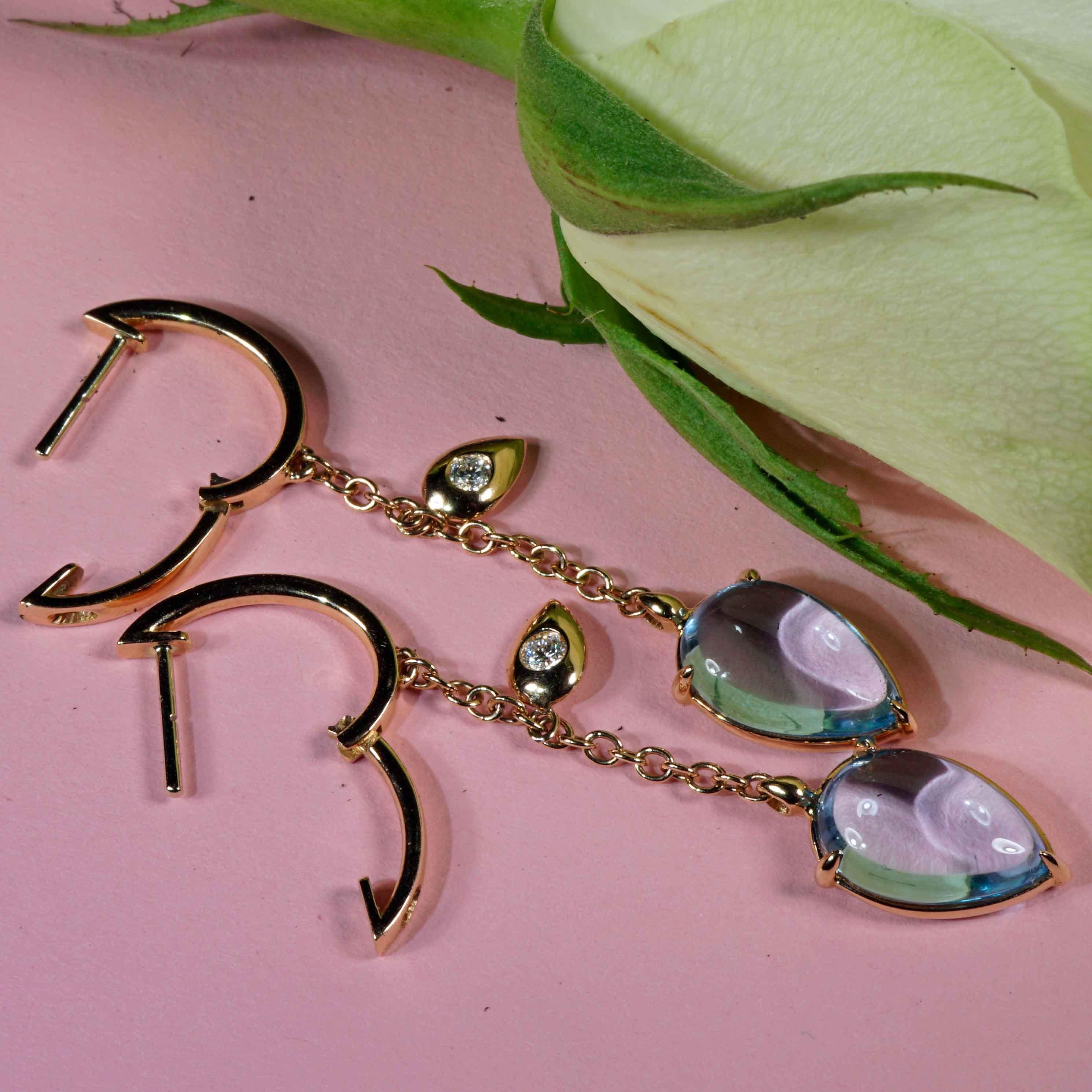 Skyblue Bluetopaz Brilliant Creole Earrings 9 ct modern Chain Design 53 x 9 mm For Sale 3