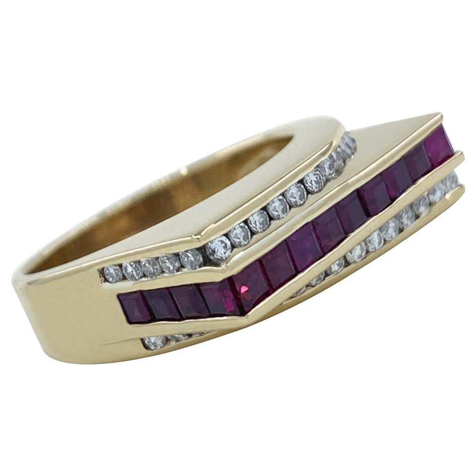Art Deco 3 Carat Diamond and Ruby Tablet or Plaque Ring in Platinum ...
