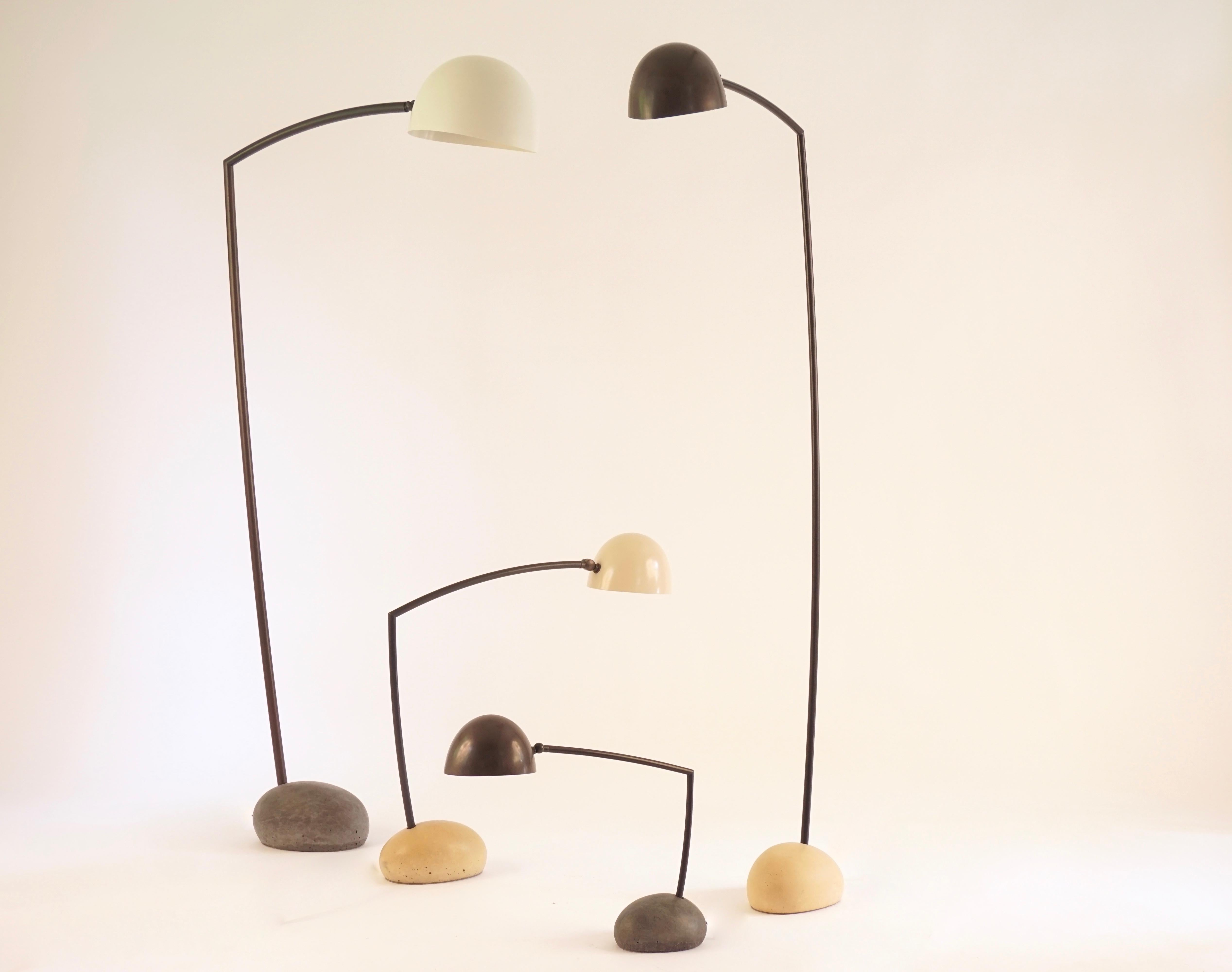 Contemporary Skye Desk Lamp Small, with Spun Bronze Shade and Stone Shaped Cement Base