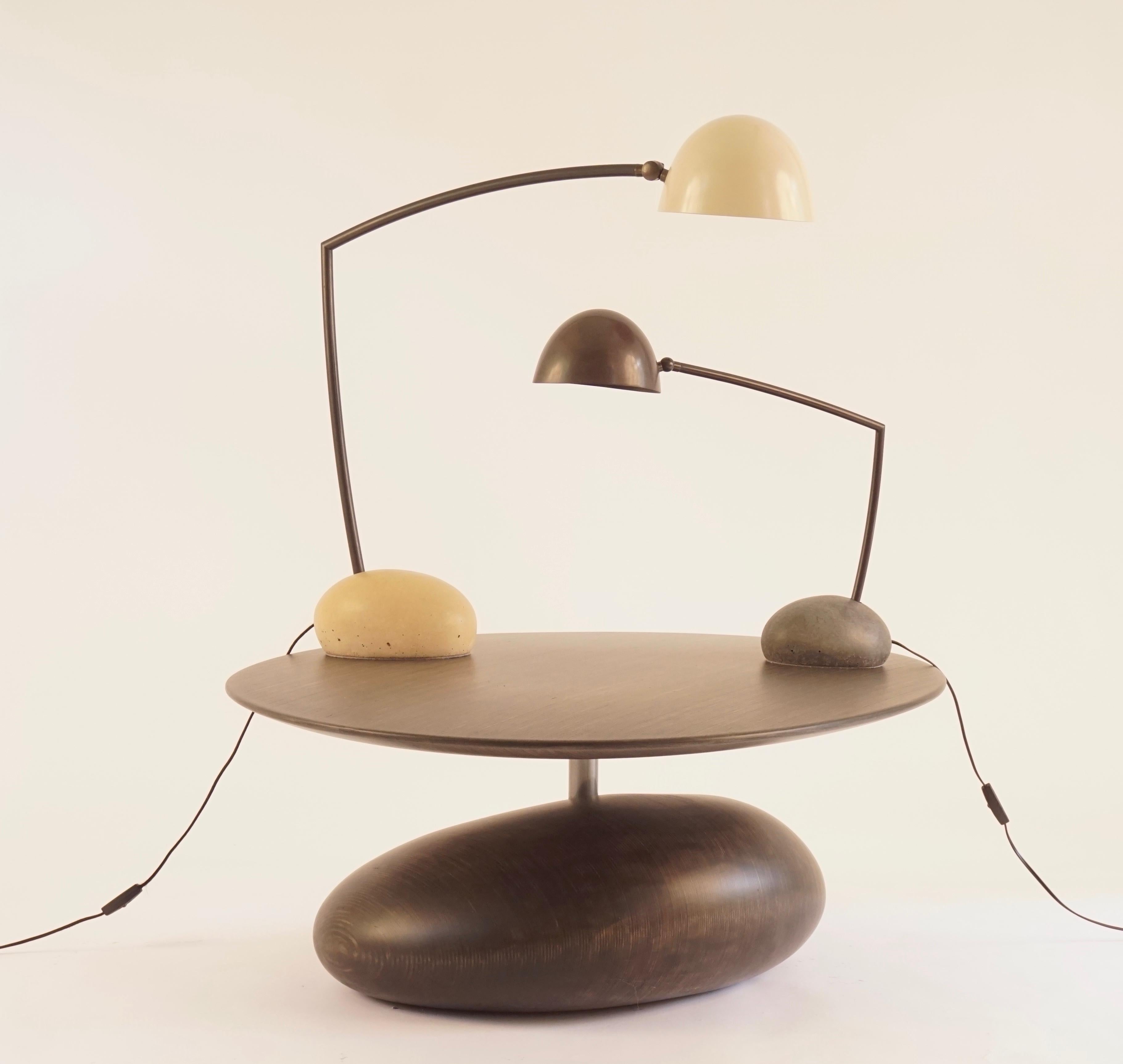 Skye Desk Lamp Small, with Spun Bronze Shade and Stone Shaped Cement Base 1
