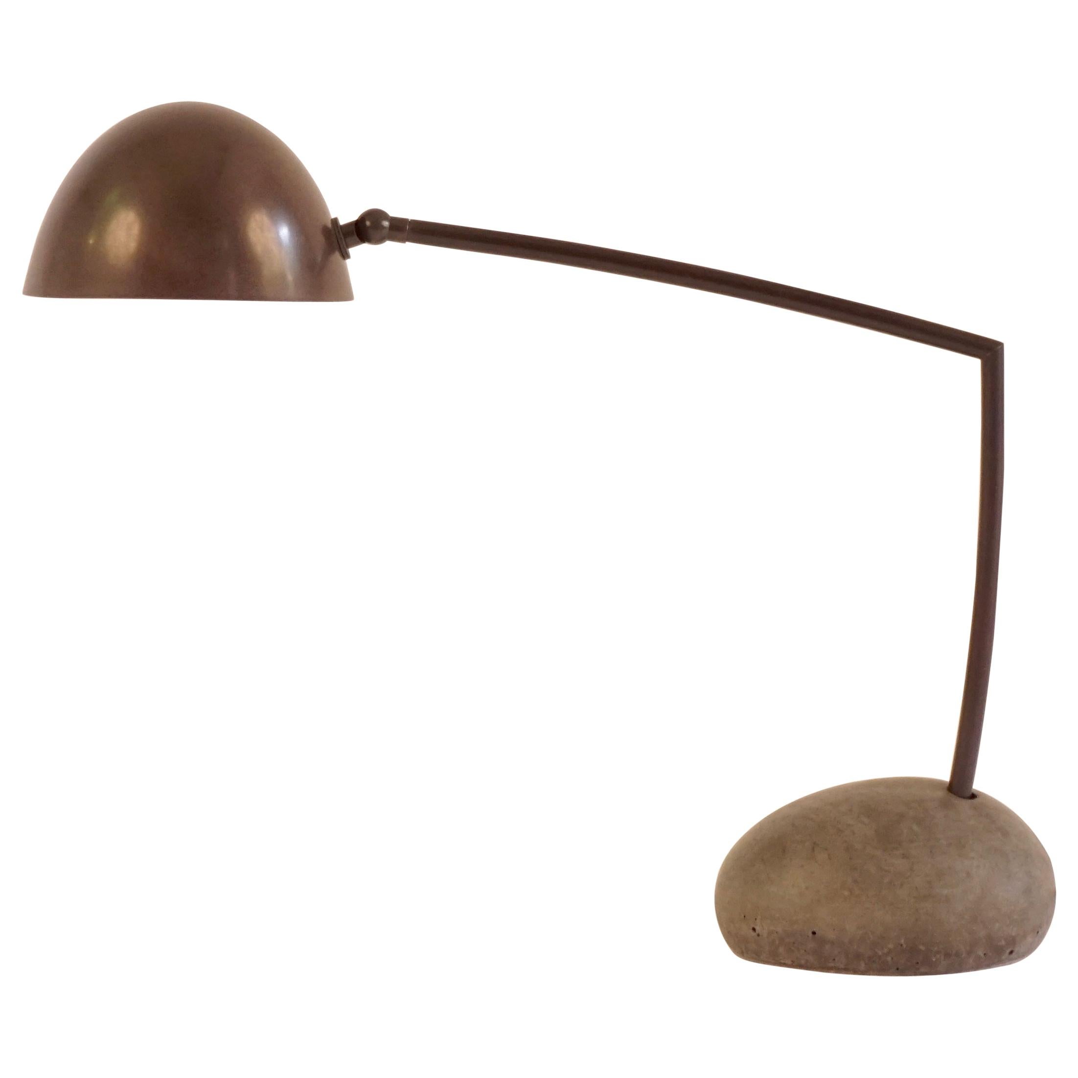 Skye Desk Lamp Small, with Spun Bronze Shade and Stone Shaped Cement Base