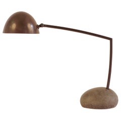 Skye Desk Lamp Small, with Spun Bronze Shade and Stone Shaped Cement Base