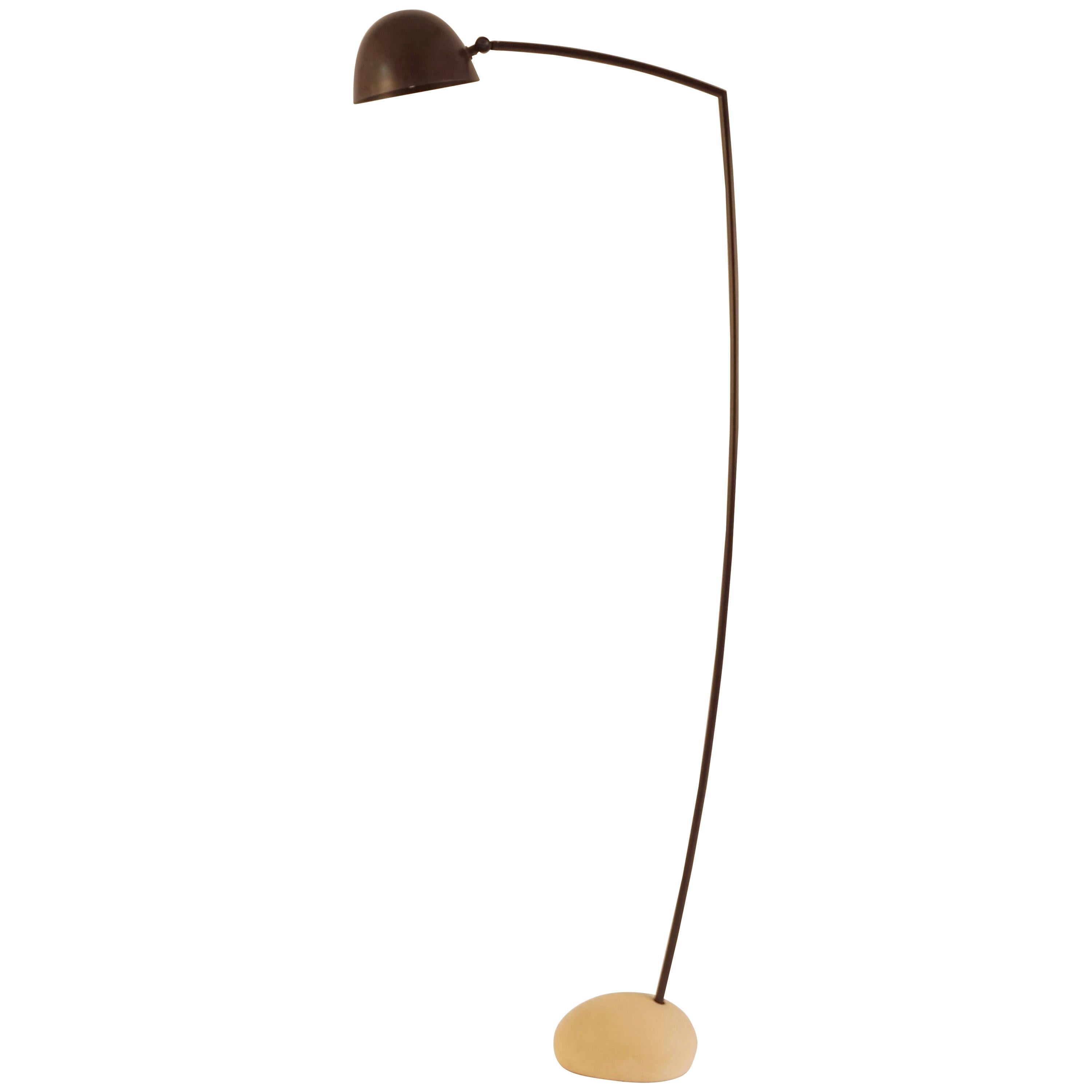 Skye Floor Lamp Medium, with Spun Bronze Shade and Stone Shaped Cement Base