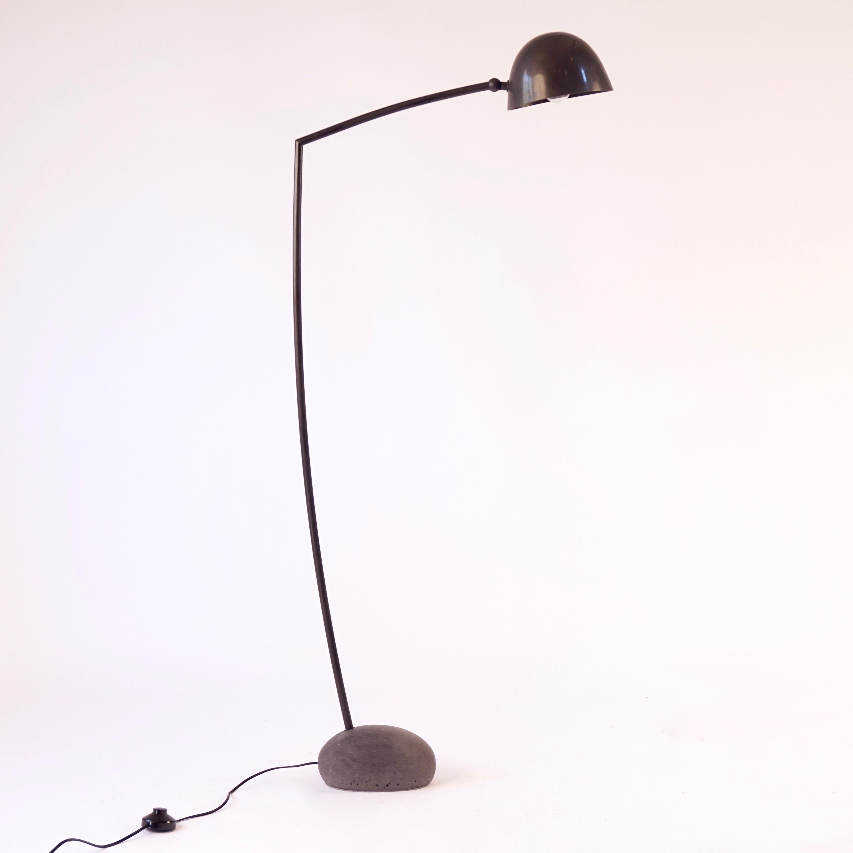 American Skye Floor Lamp Medium, with Spun Bronze Shade and Dark Stone Shaped Cement Base For Sale