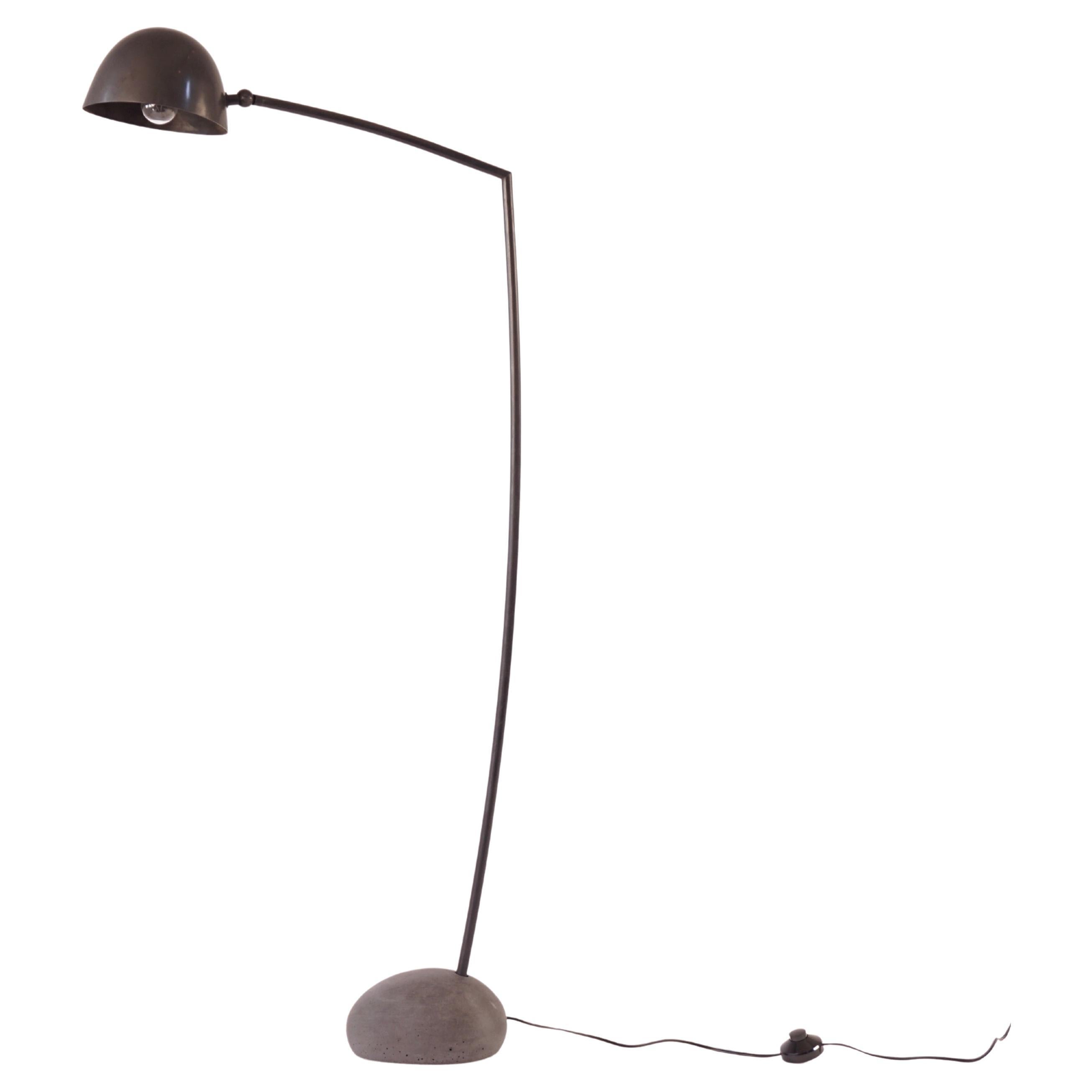 Skye Floor Lamp Medium, with Spun Bronze Shade and Dark Stone Shaped Cement Base For Sale
