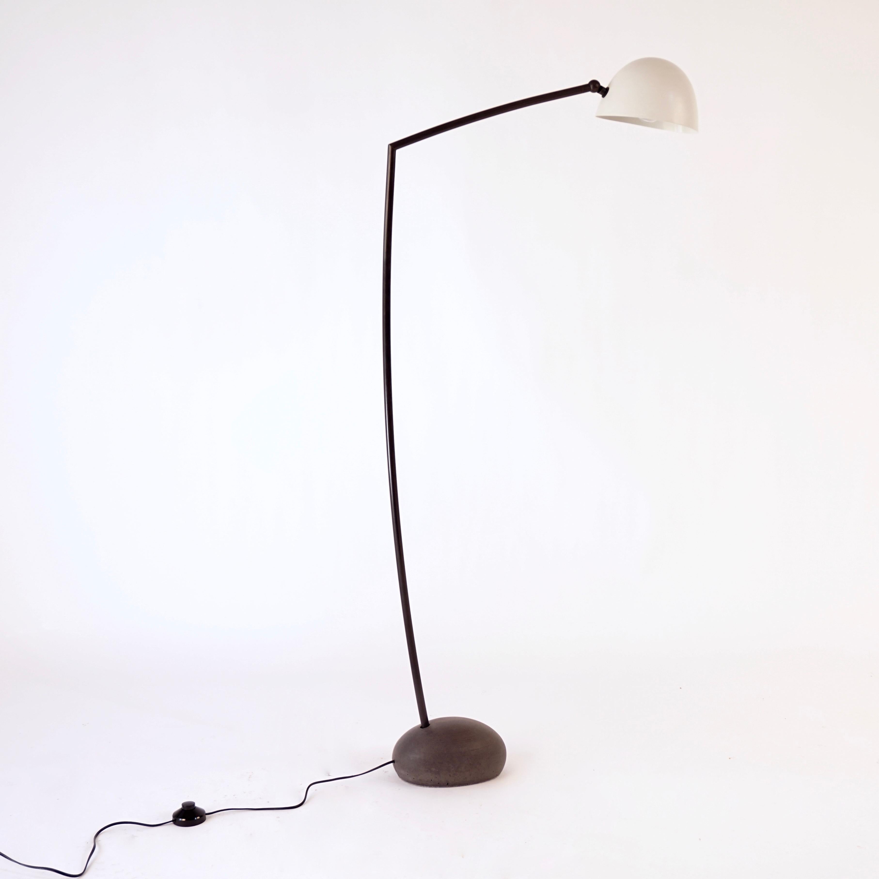 American Skye Floor Lamp Medium, with White Spun Shade and Dark Stone Shaped Cement Base