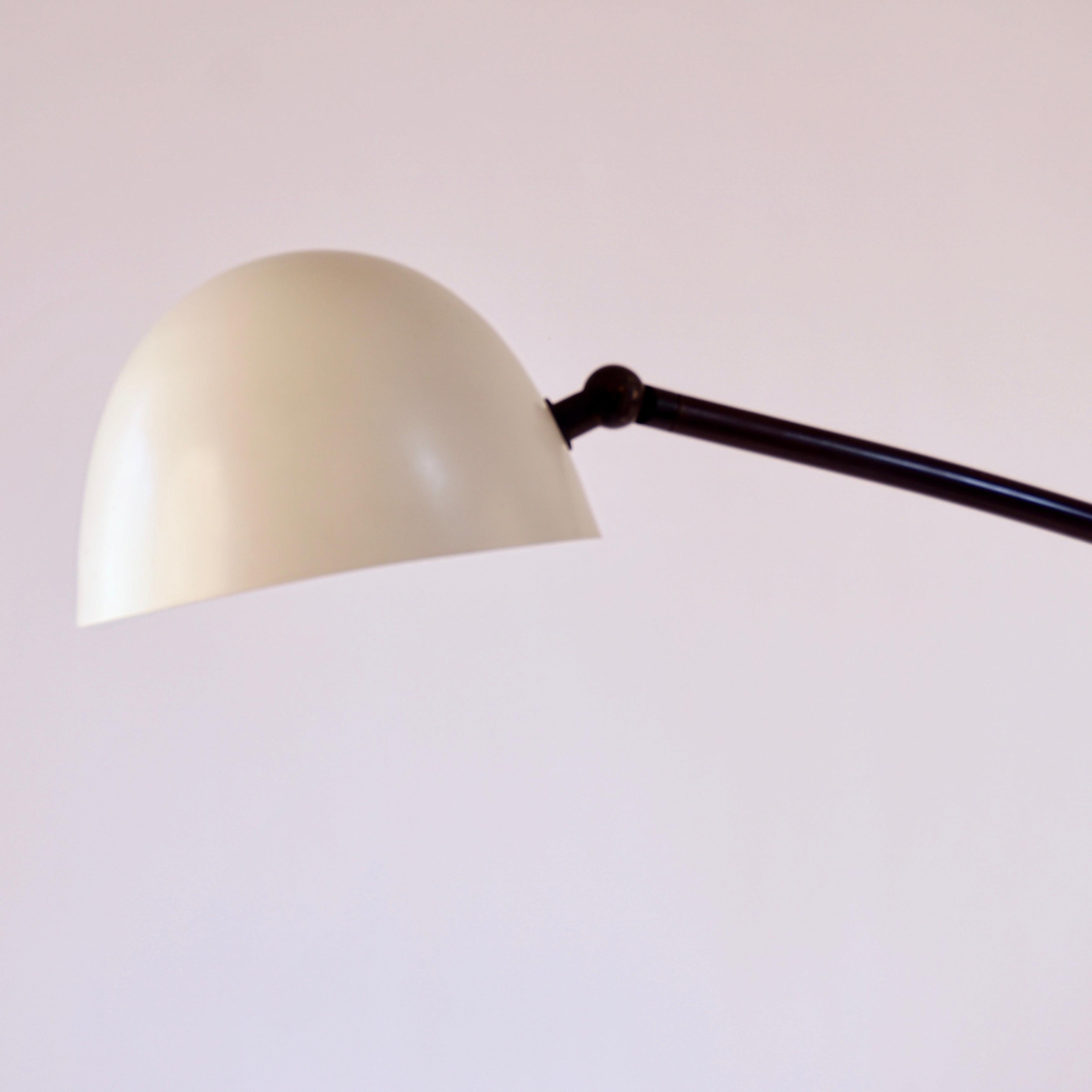 Skye Floor Lamp Medium, with White Spun Shade and Dark Stone Shaped Cement Base In New Condition In Bangall, NY