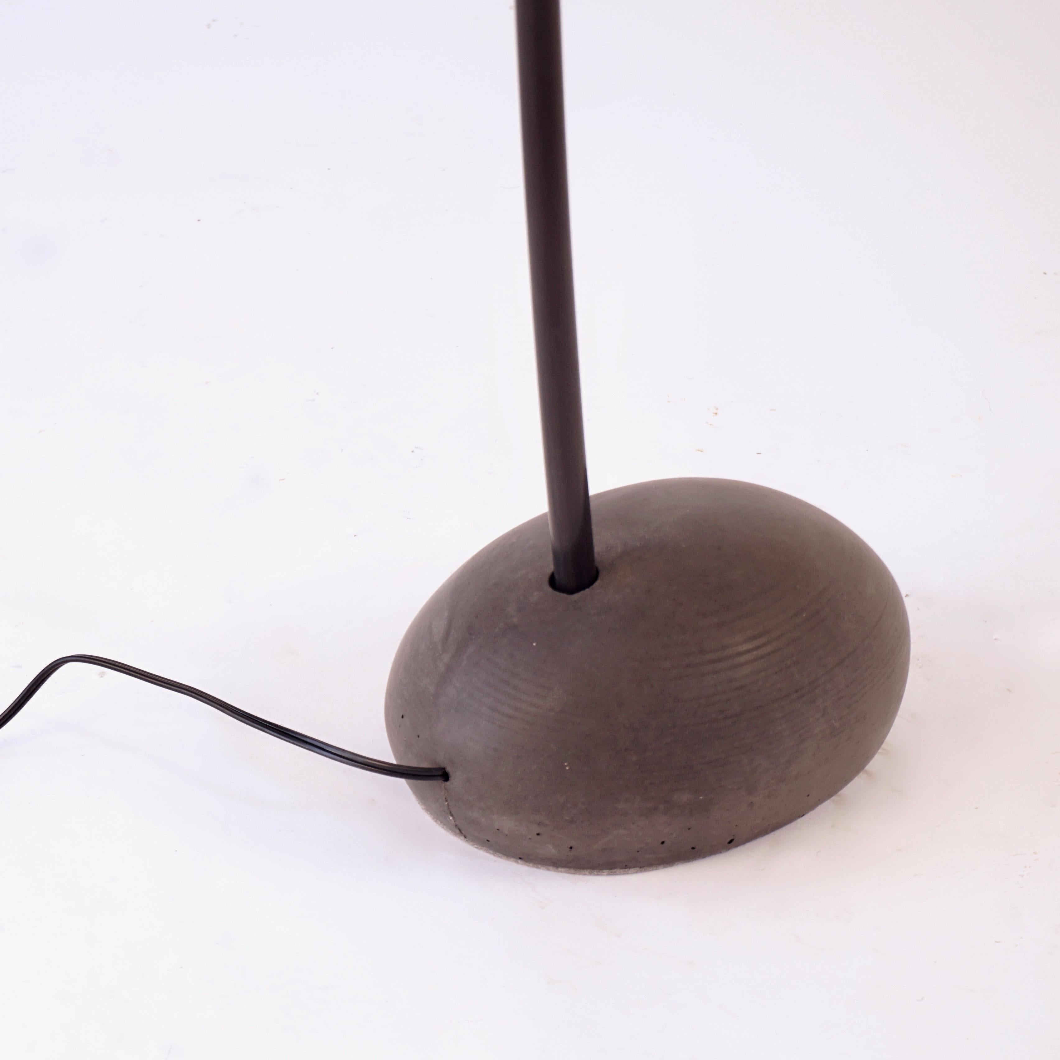 Skye Floor Lamp Medium, with White Spun Shade and Dark Stone Shaped Cement Base 1
