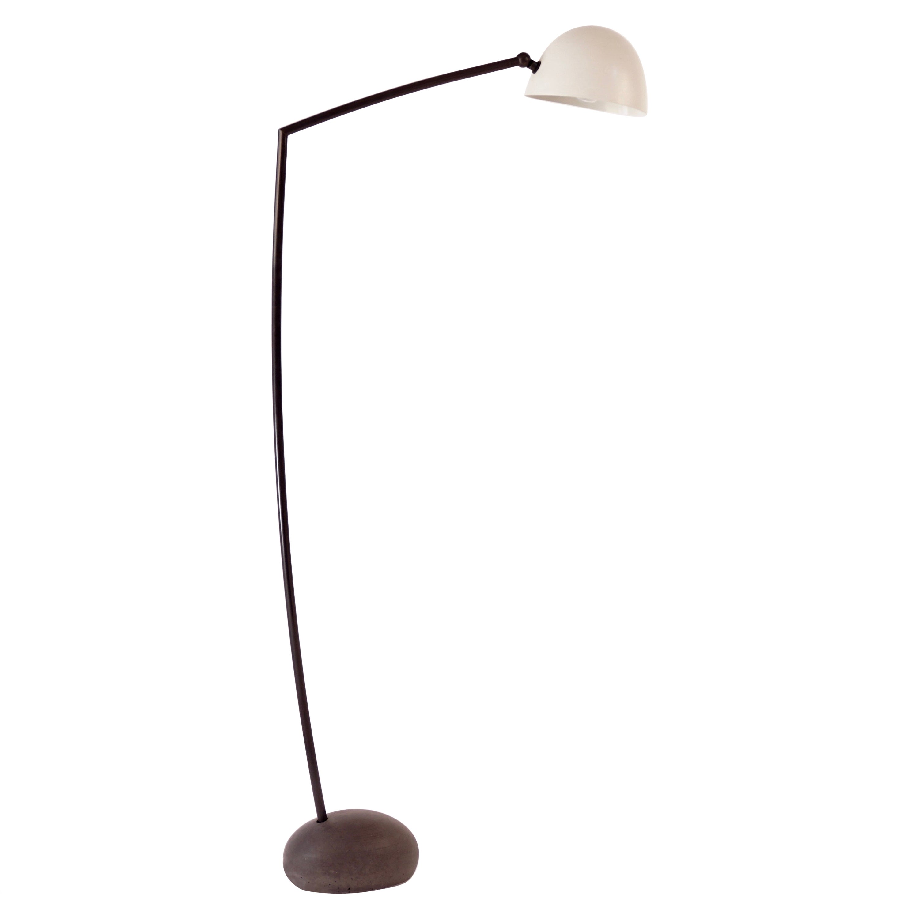 Skye Floor Lamp Medium, with White Spun Shade and Dark Stone Shaped Cement Base