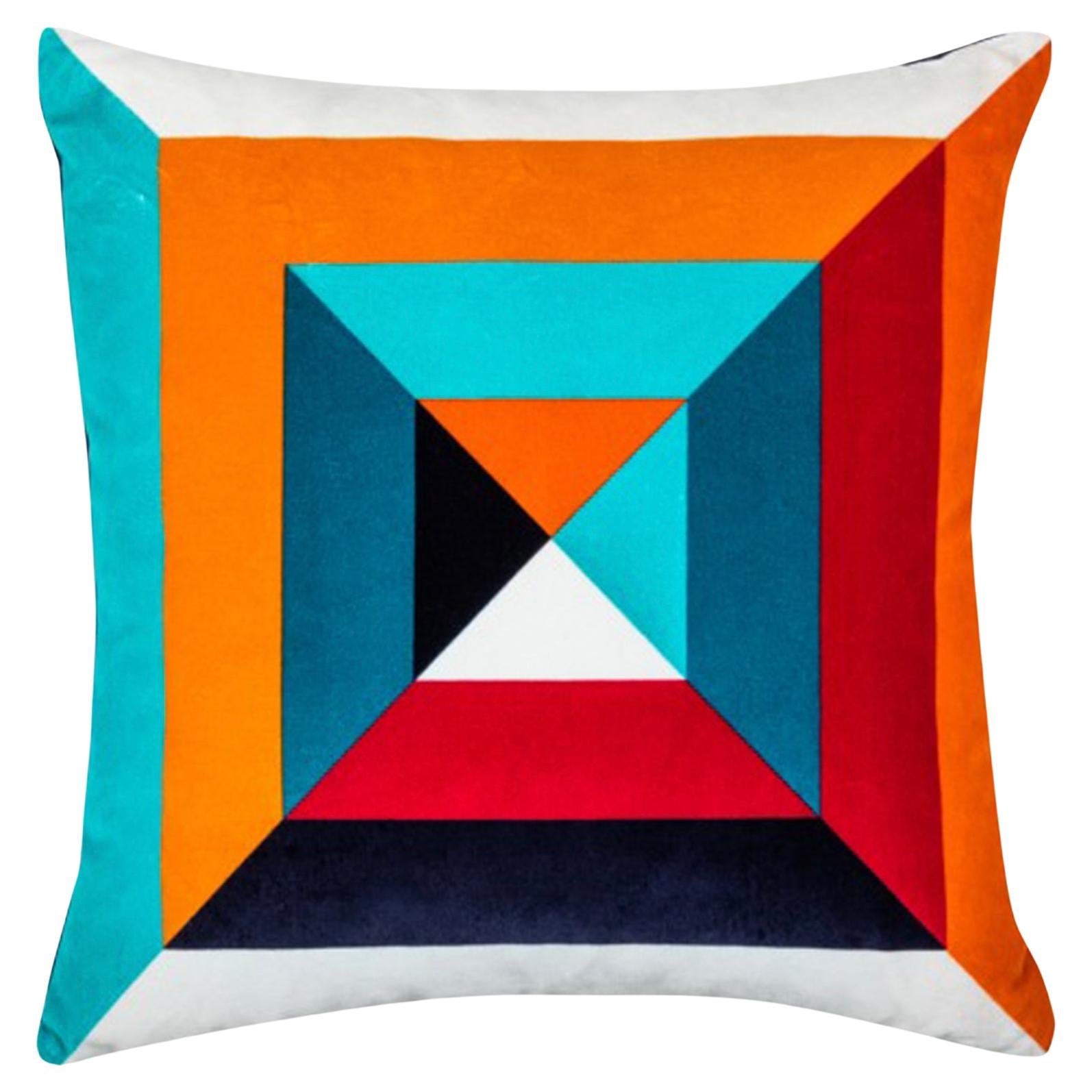 Skye Geometric Multicolour Velvet Cushion For Sale