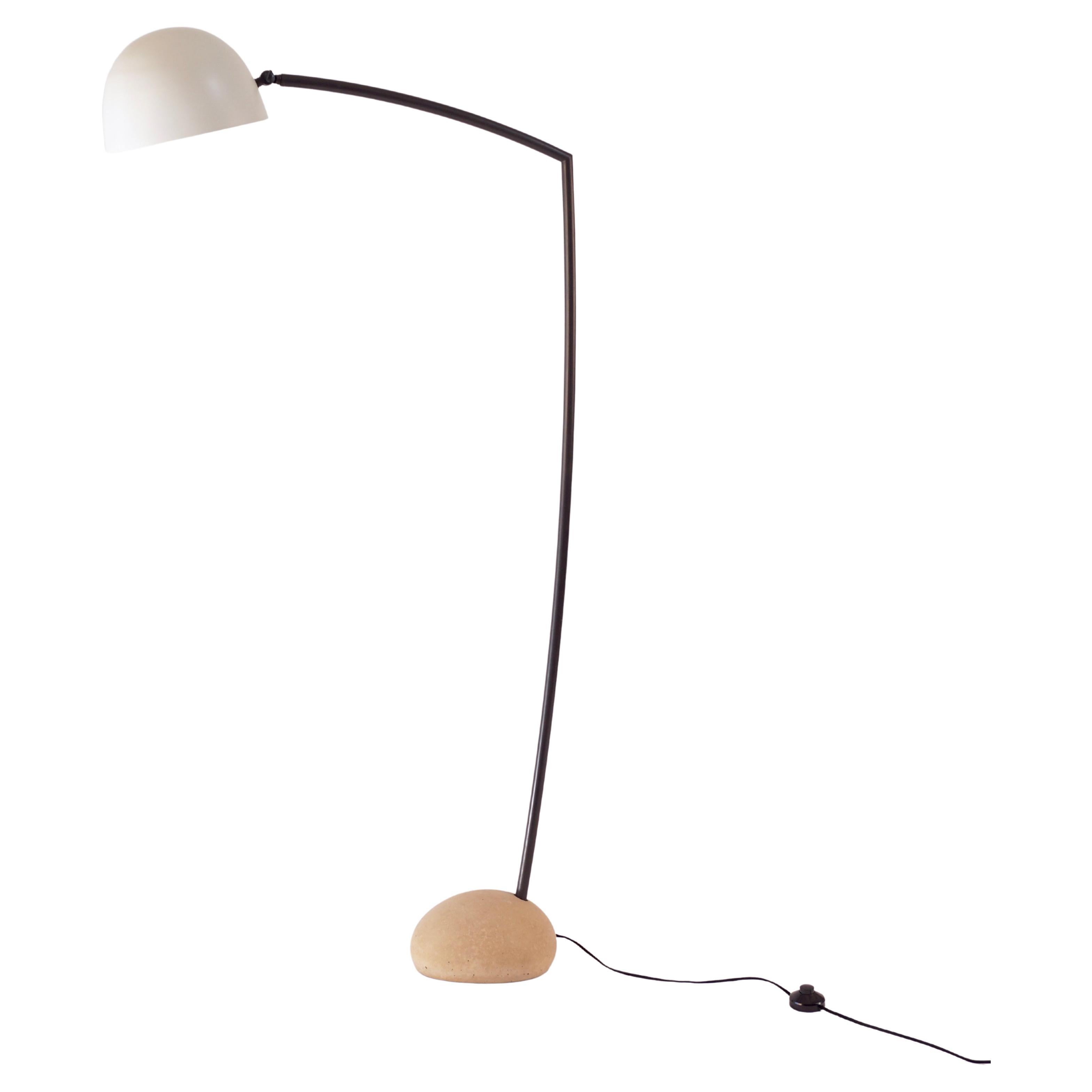 Skye Large Floor Lamp, with Spun Shade and Light Stone Shaped Cement Base  For Sale