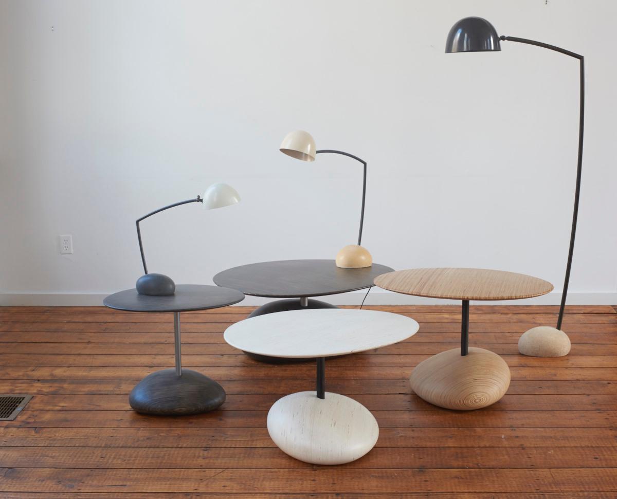 Ebonized Laminated Finland Plywood Skye Side Table with Stone Shaped Base For Sale