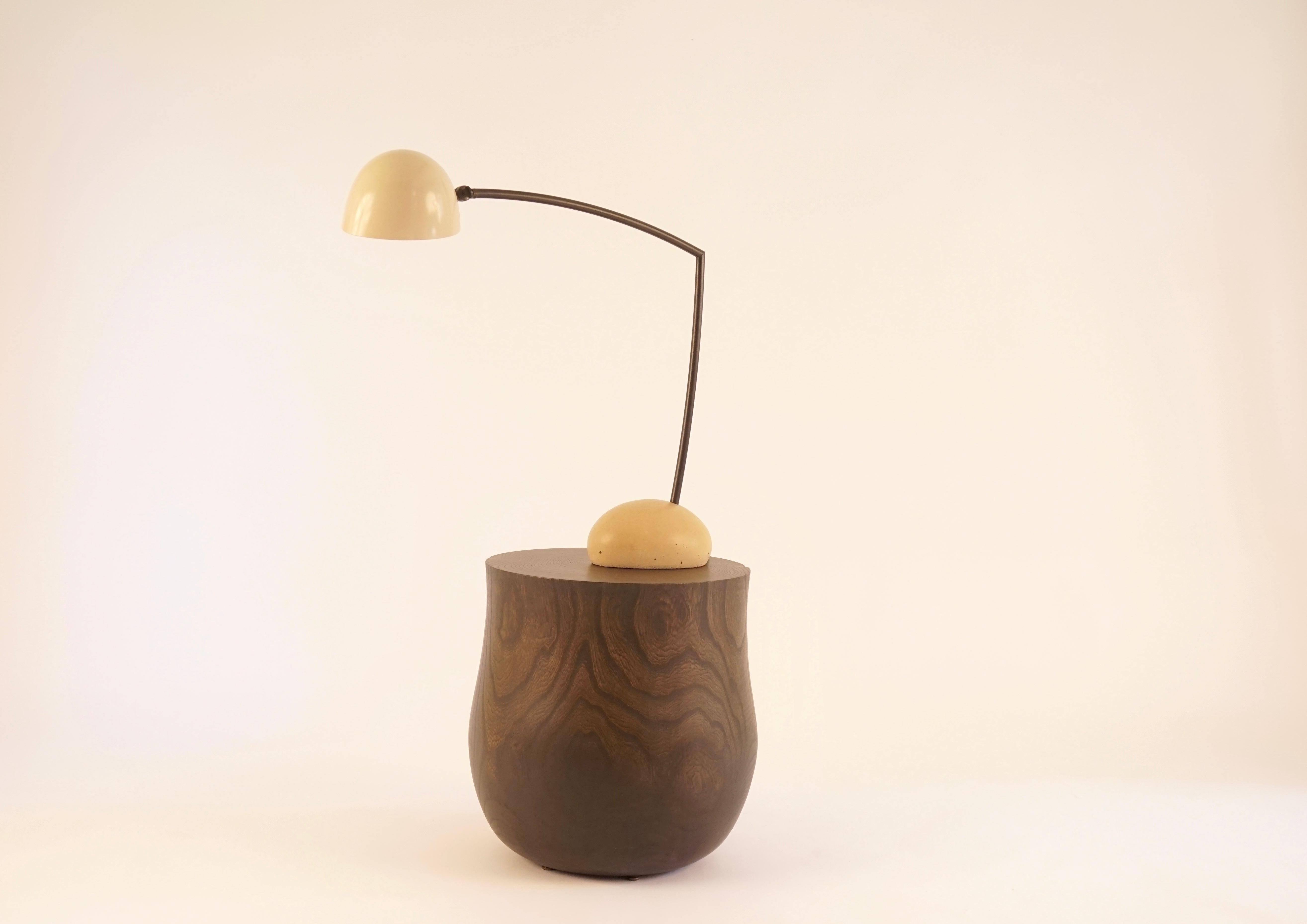 Cast Skye Table Lamp Medium, with Spun Aluminum Shade and Stone Shaped Cement Base 