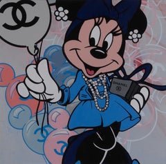 "Chanel Minnie en azul" acrílico y tinta serigráfica sobre lienzo de Skyler Grey