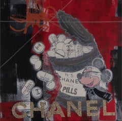 "Chanel Pill Can (Mickey Double White Stitch) red and black" art by Skyler Grey