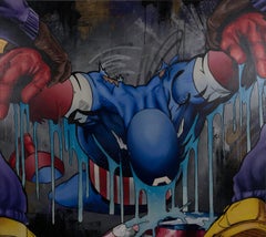 "Helping Hands Out of Murky Water" opera d'arte in acrilico, aerosol e inchiostro su tela