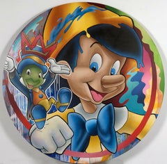 "Liar Liar Pants on Fire" acrílico y aerosol sobre lienzo redondo de Skyler Grey