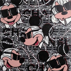"Mickey Lagerfeld Monocromo" acrílico, serigrafía y polvo de diamante sobre lienzo