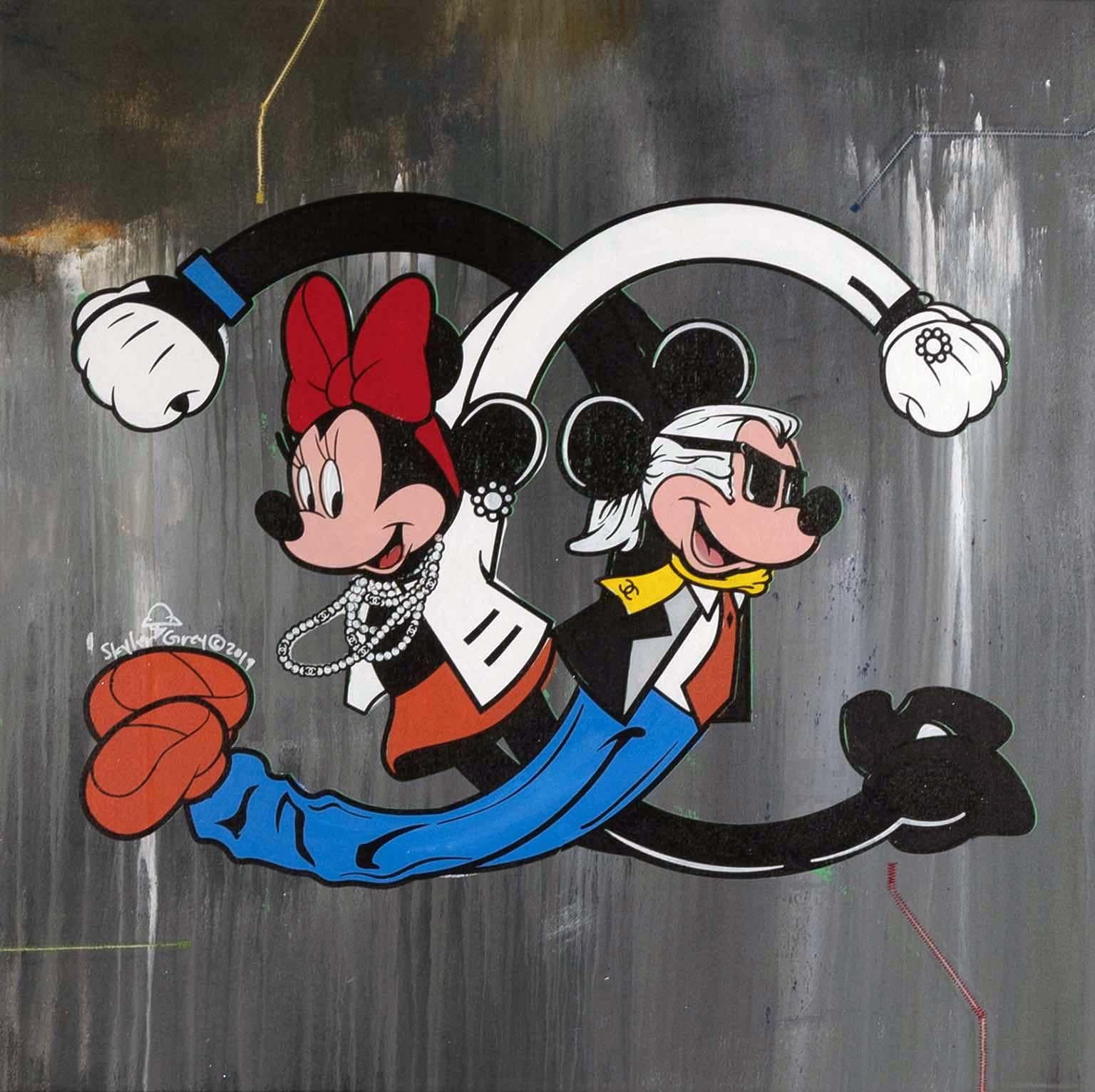 "M&M Chanel Twist (Stitched)" acrílico, serigrafía y polvo de diamante sobre lienzo