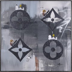 Skyler Grey "Sueño LV (Escala de grises)" acrílico, aerosol y polvo de diamante sobre lienzo