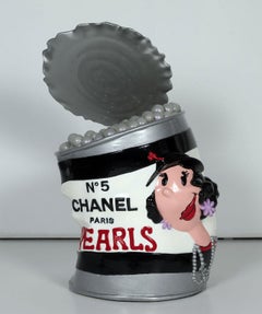 "Olive Chanel Pearl Can (Silver, Black, White)" sculpture by artist Skyler Grey