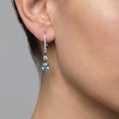 Square-Cut Aquamarine & Diamond 18K White Gold Drop Earrings