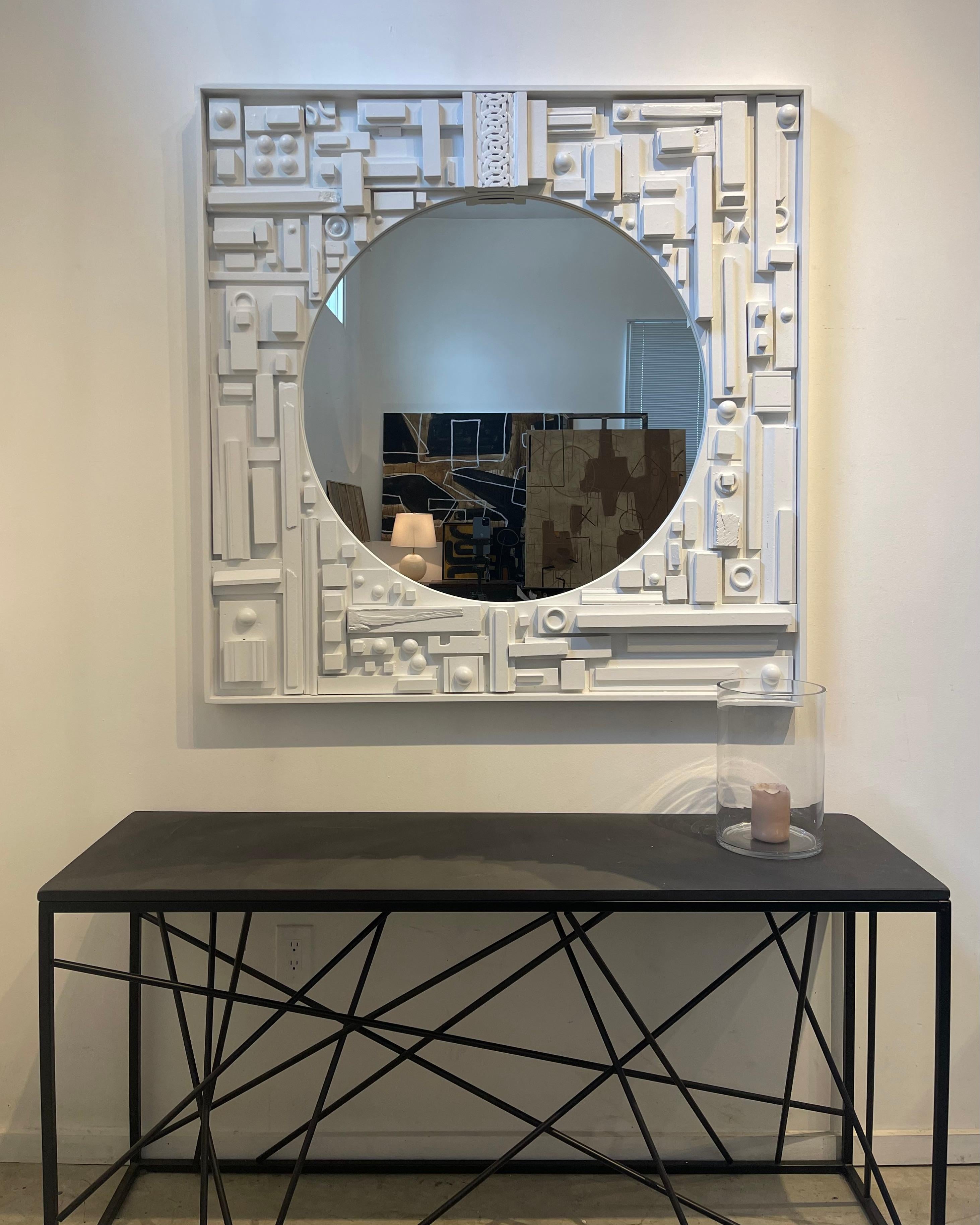 Modern Skyline MIrror by Morgan Clayhall, sculptural, salvage material, custom, instock For Sale