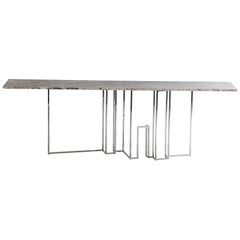 Skyline, Console in Travertine Marble and Hand Polished Stainless Steel