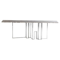 Skyline, Console in Travertine Marble and Hand Polished Stainless Steel