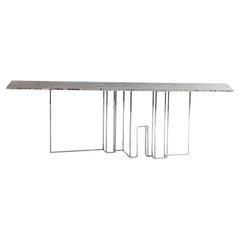 Skyline, console in marmo travertino e acciaio inox lucidato a mano