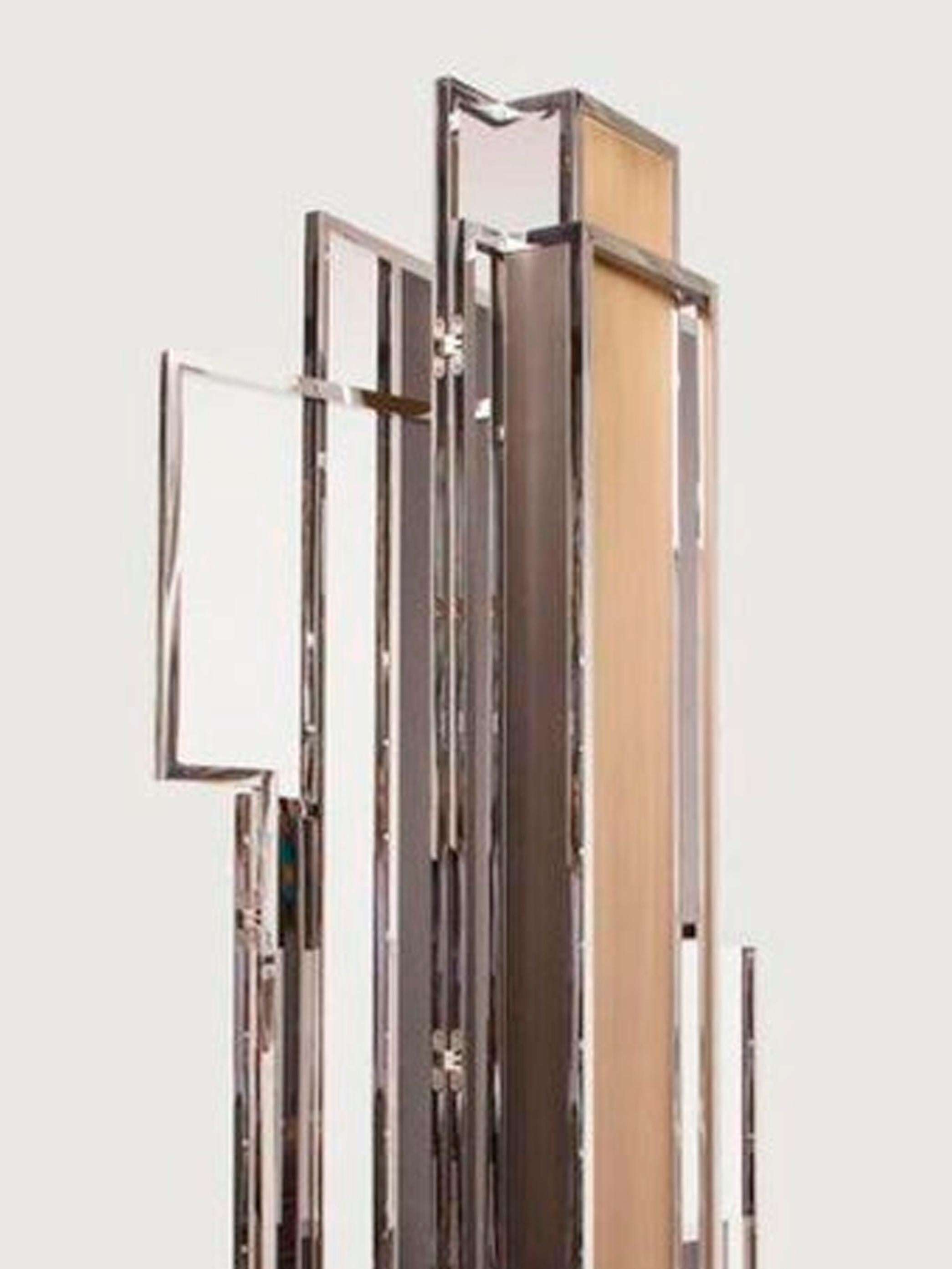 Skyline, Room Divider in Stingray Leather, Stainless Steel, Brass and Lacquer For Sale 2