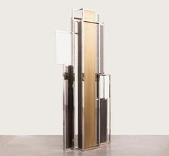 Skyline, Room Divider in Stingray Leather, Stainless Steel, Brass and Lacquer