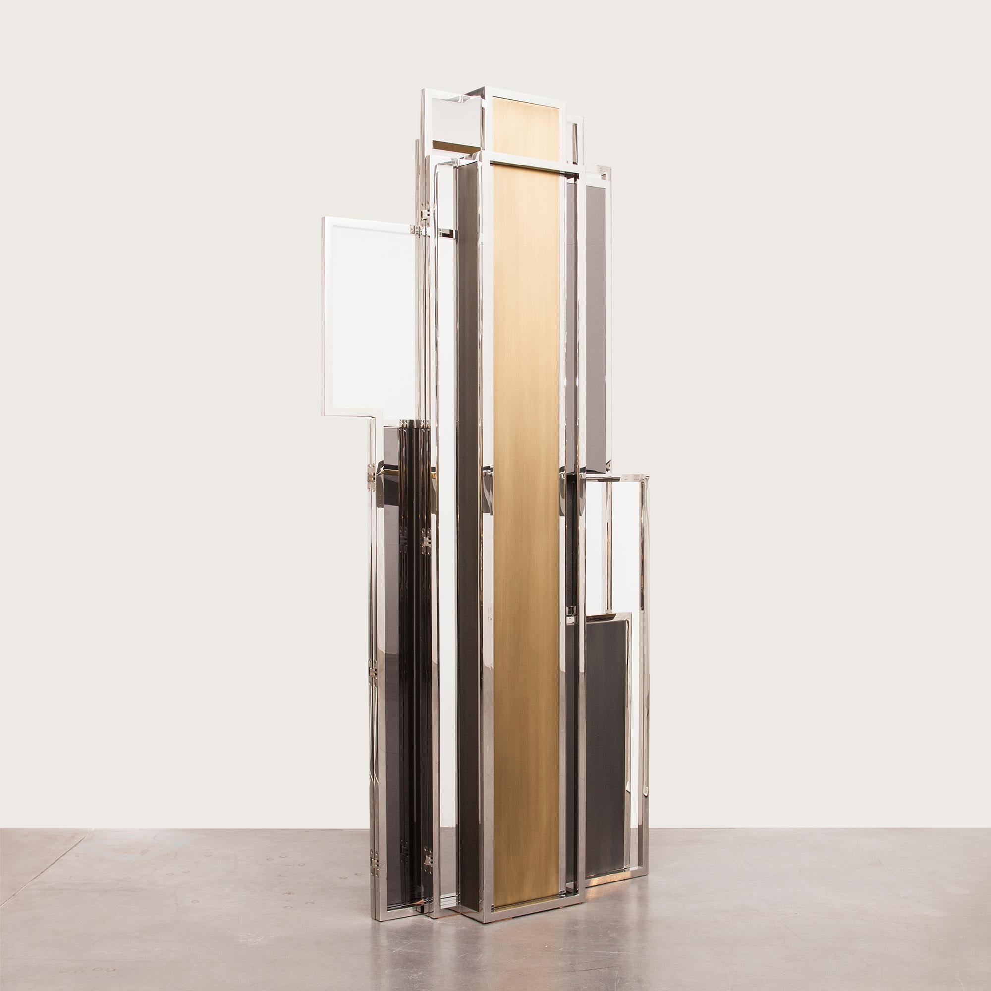 Skyline, Room Divider in Stingray Leather, Stainless Steel, Brass and