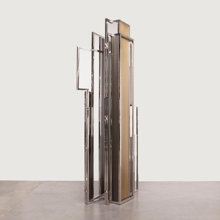 Skyline, Room Divider in Stingray Leather, Stainless Steel, Brass and