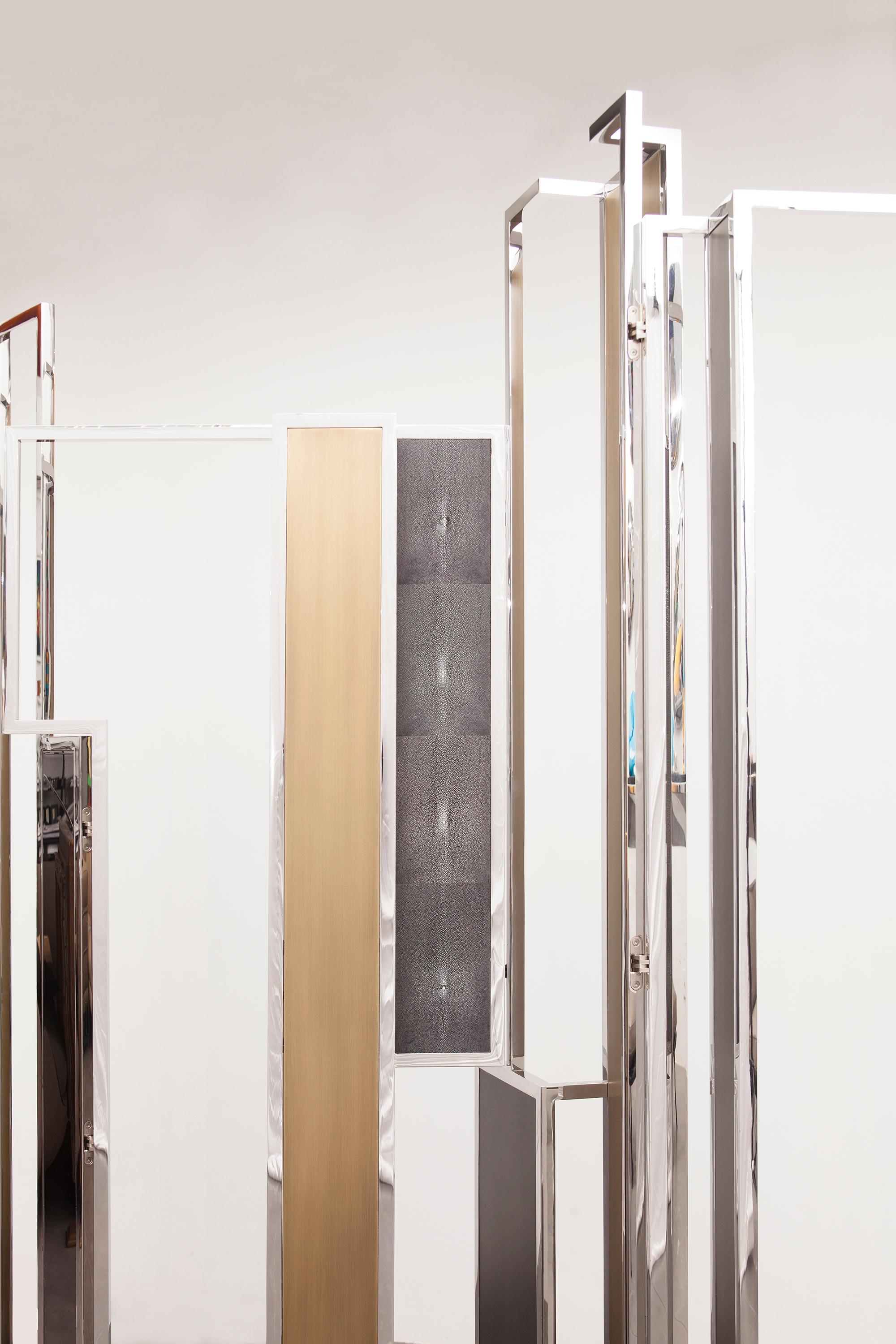 Skyline, Room Divider in Stingray Leather, Stainless Steel, Brass and